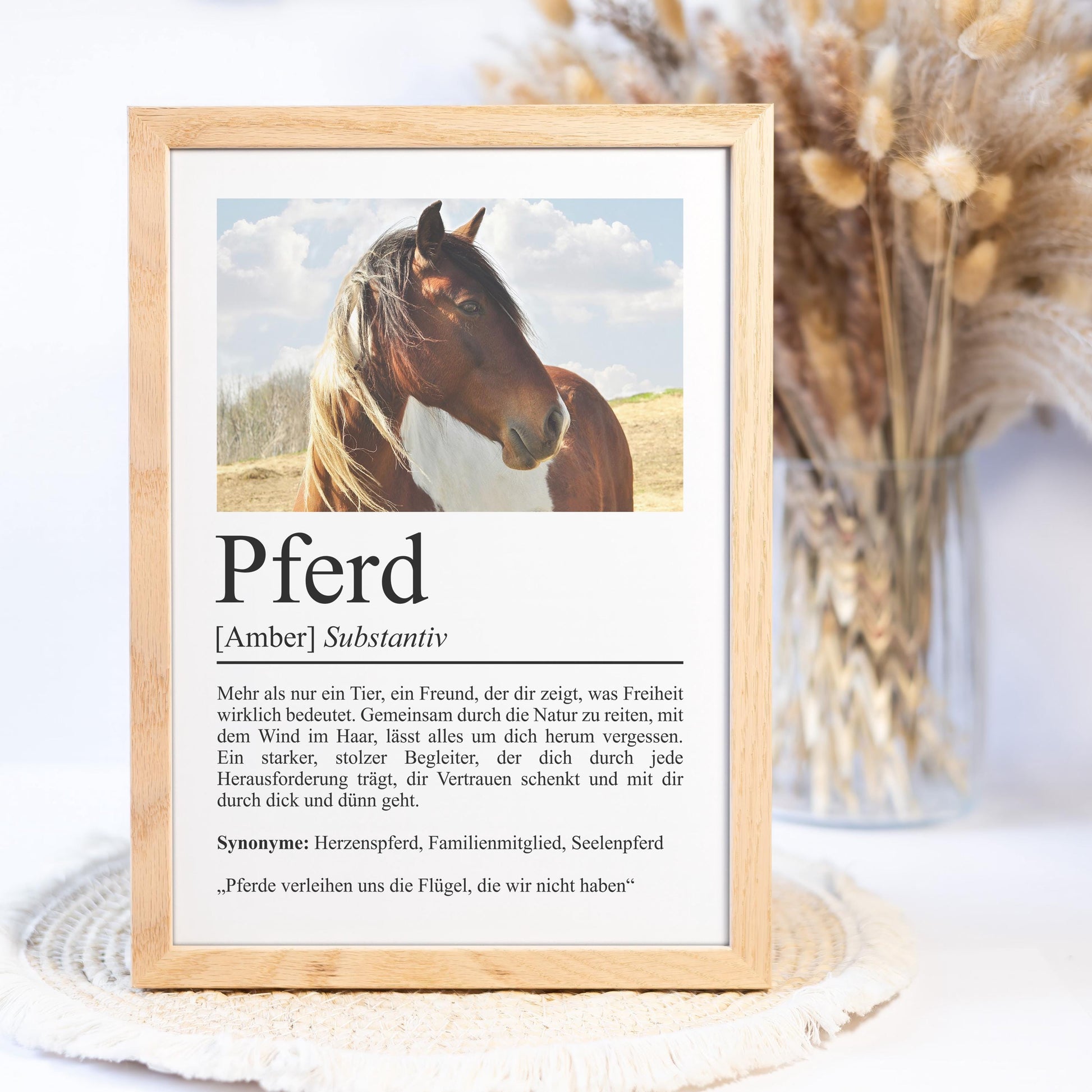 Pferd Definition Poster, personalisierbar mit Bild + Name, Massivholzrahmen, Last Minute Geschenk Reiterin