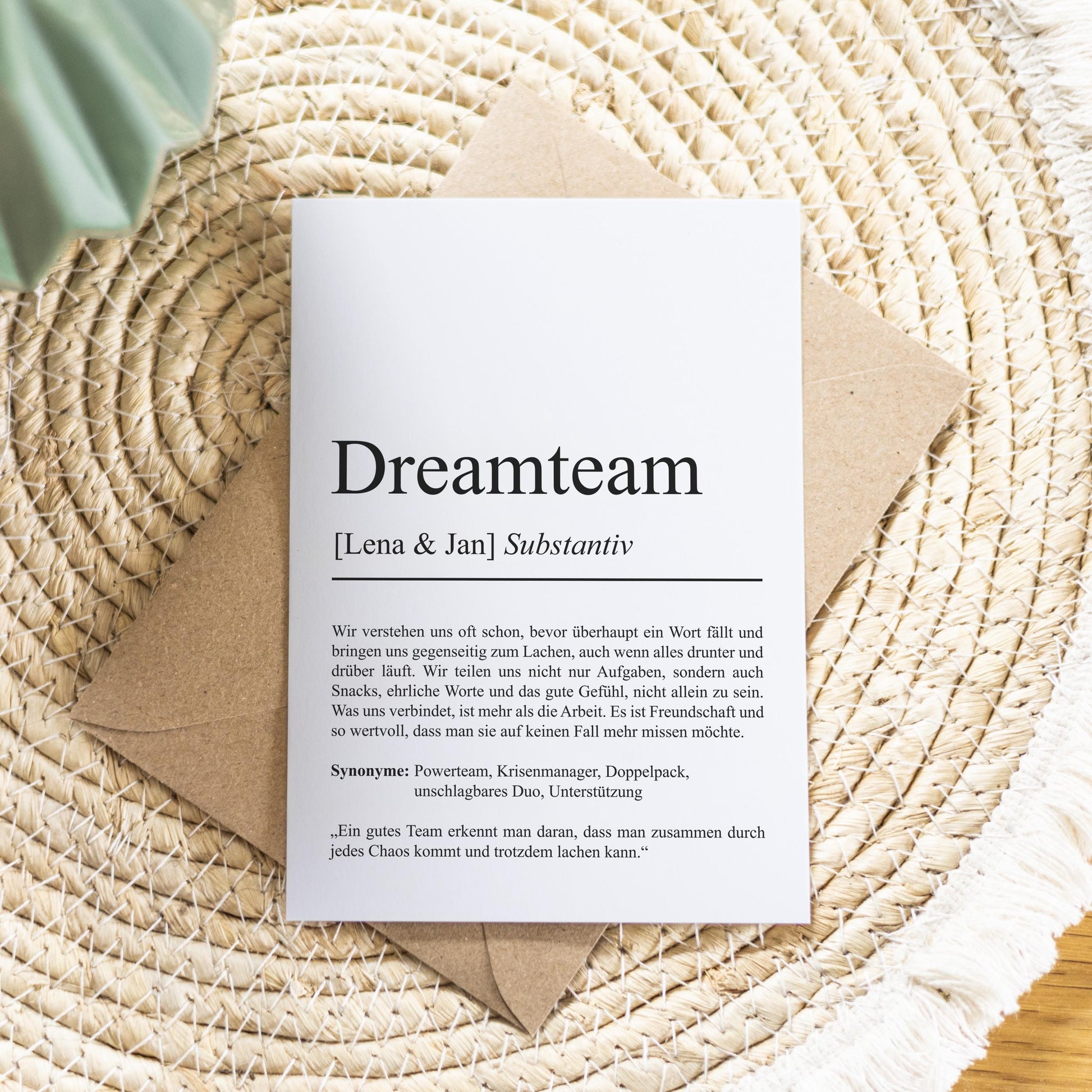 Dreamteam Definition A6 Karte personalisierbar mit Teamnamen Jubiläum Grußkarte Team Geschenk Geburtstag Team Postkarte Klappkarte