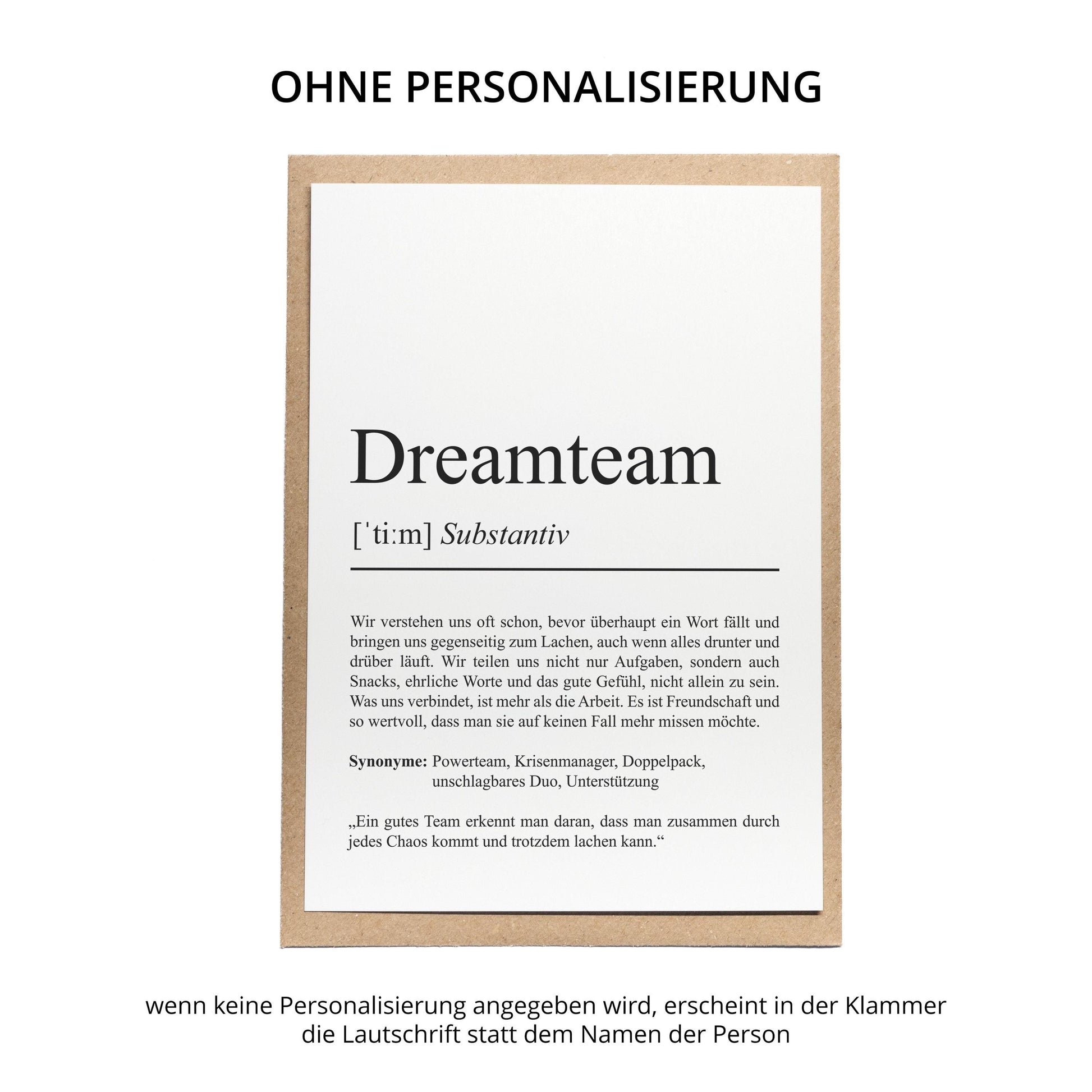 Dreamteam Definition A6 Karte personalisierbar mit Teamnamen Jubiläum Grußkarte Team Geschenk Geburtstag Team Postkarte Klappkarte