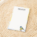 Notizblock Kohlmeise Vogel Design, 10x15 cm, 50 Blatt mit Leimbindung, personalisierbar mit Namen, Handmade, Geschenk Ornithologe