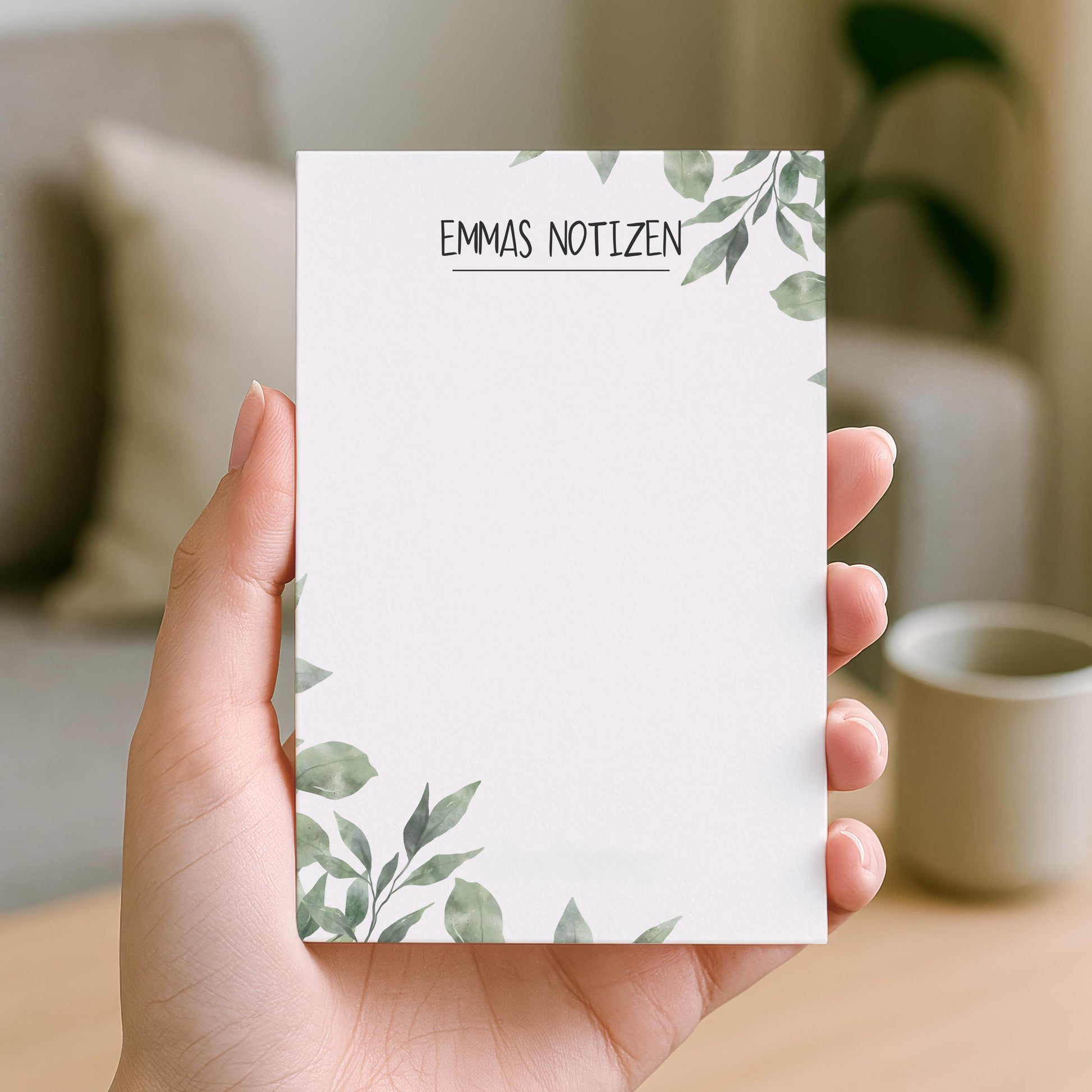 Notizblock Blätter Pflanzen Design, 10x15 cm, 50 Blatt mit Leimbindung, personalisierbar mit Namen, Handmade