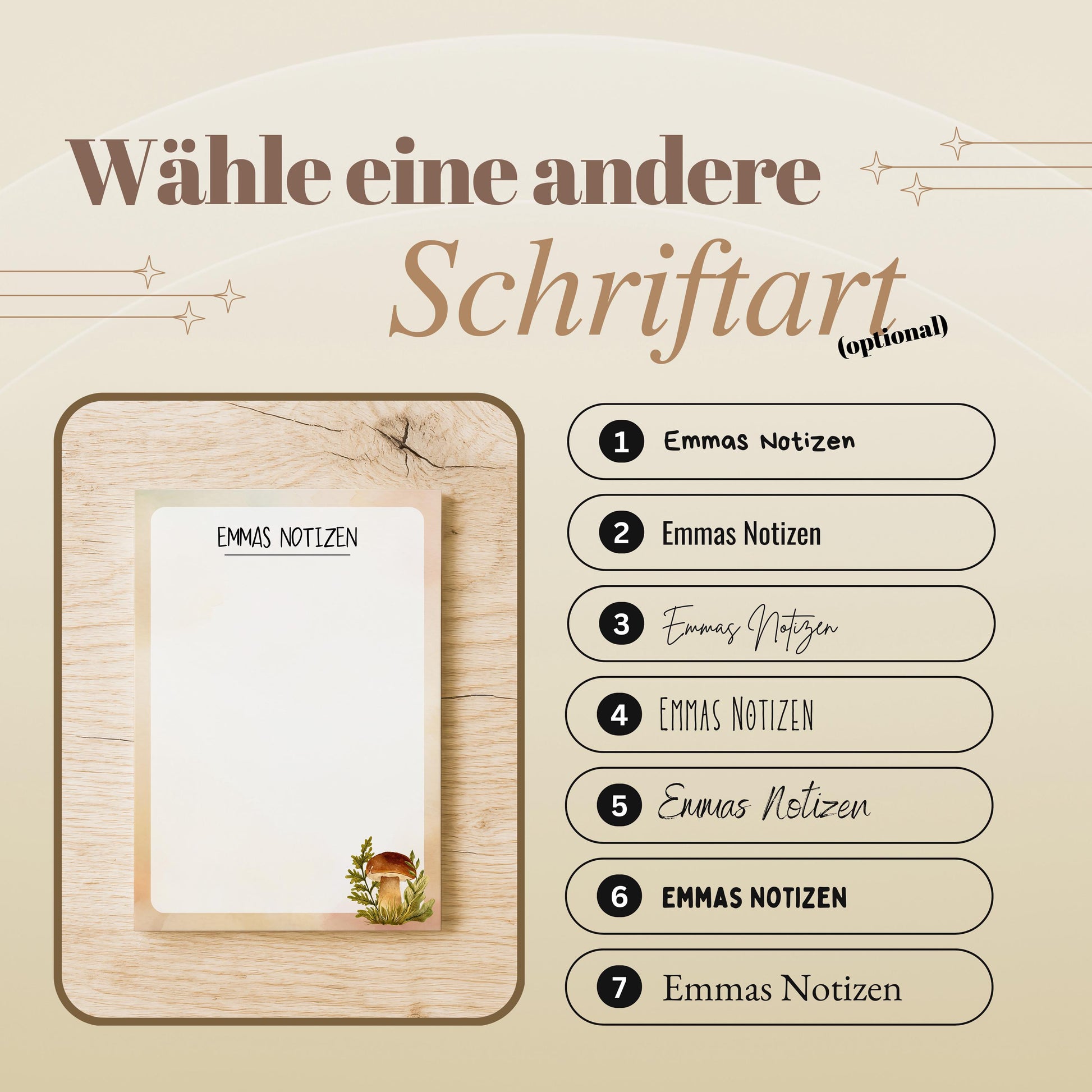 Notizblock Steinpilz Design, 10x15 cm, 50 Blatt mit Leimbindung, personalisierbar mit Namen, Handmade