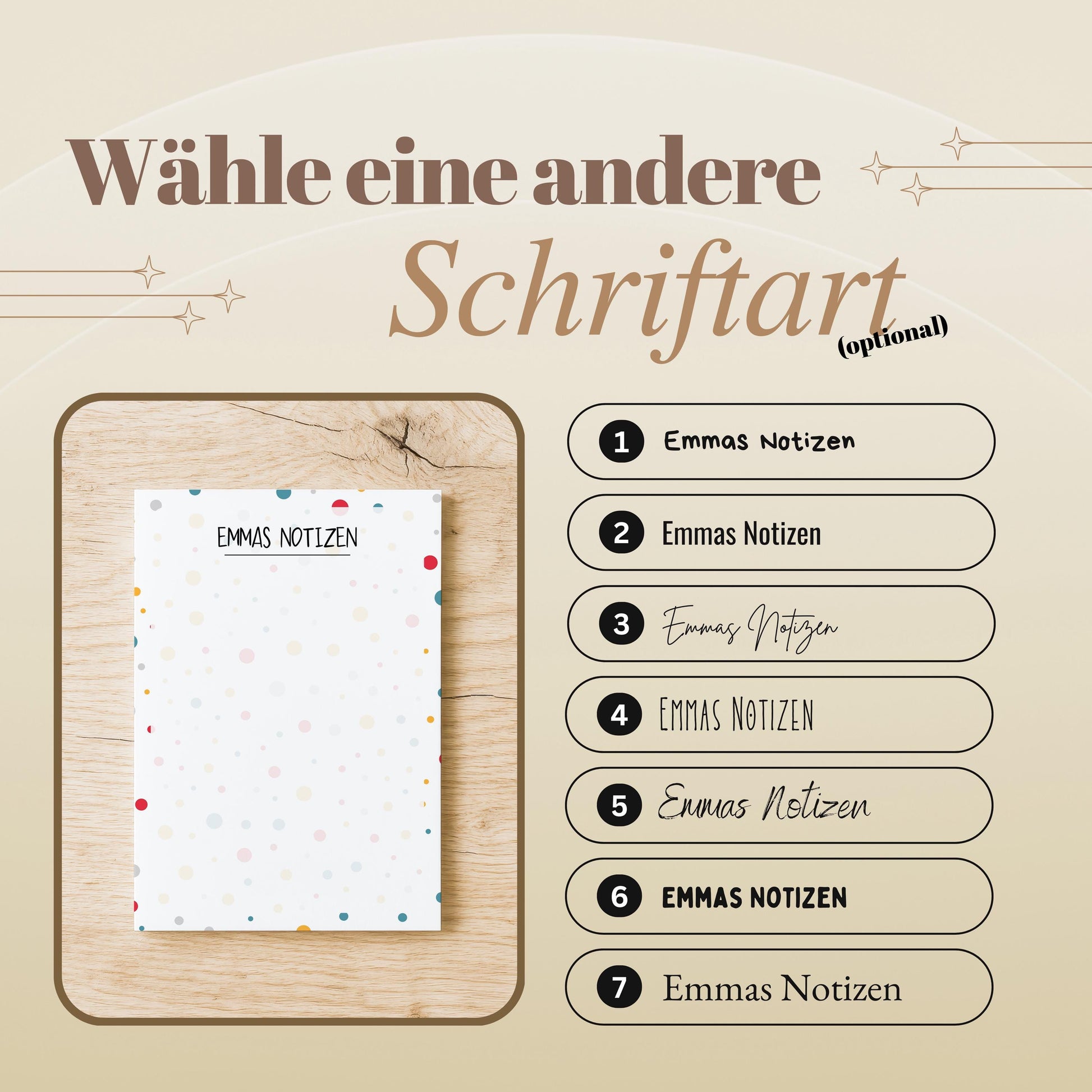 Notizblock Punkte Design, 10x15 cm, 50 Blatt mit Leimbindung, personalisierbar mit Namen, Handmade