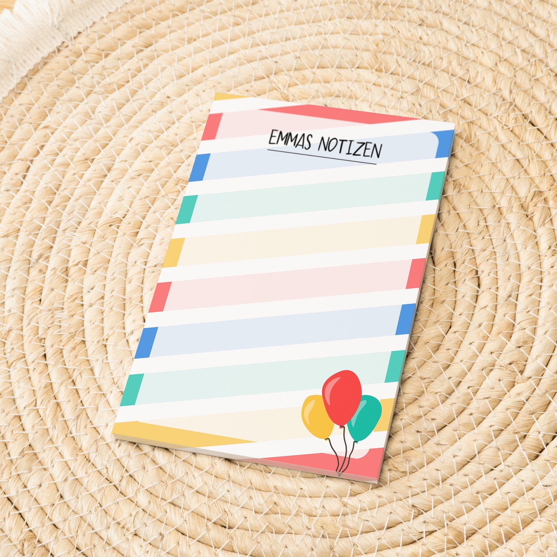 Notizblock Streifen Design, 10x15 cm, 50 Blatt mit Leimbindung, personalisierbar mit Namen, Handmade