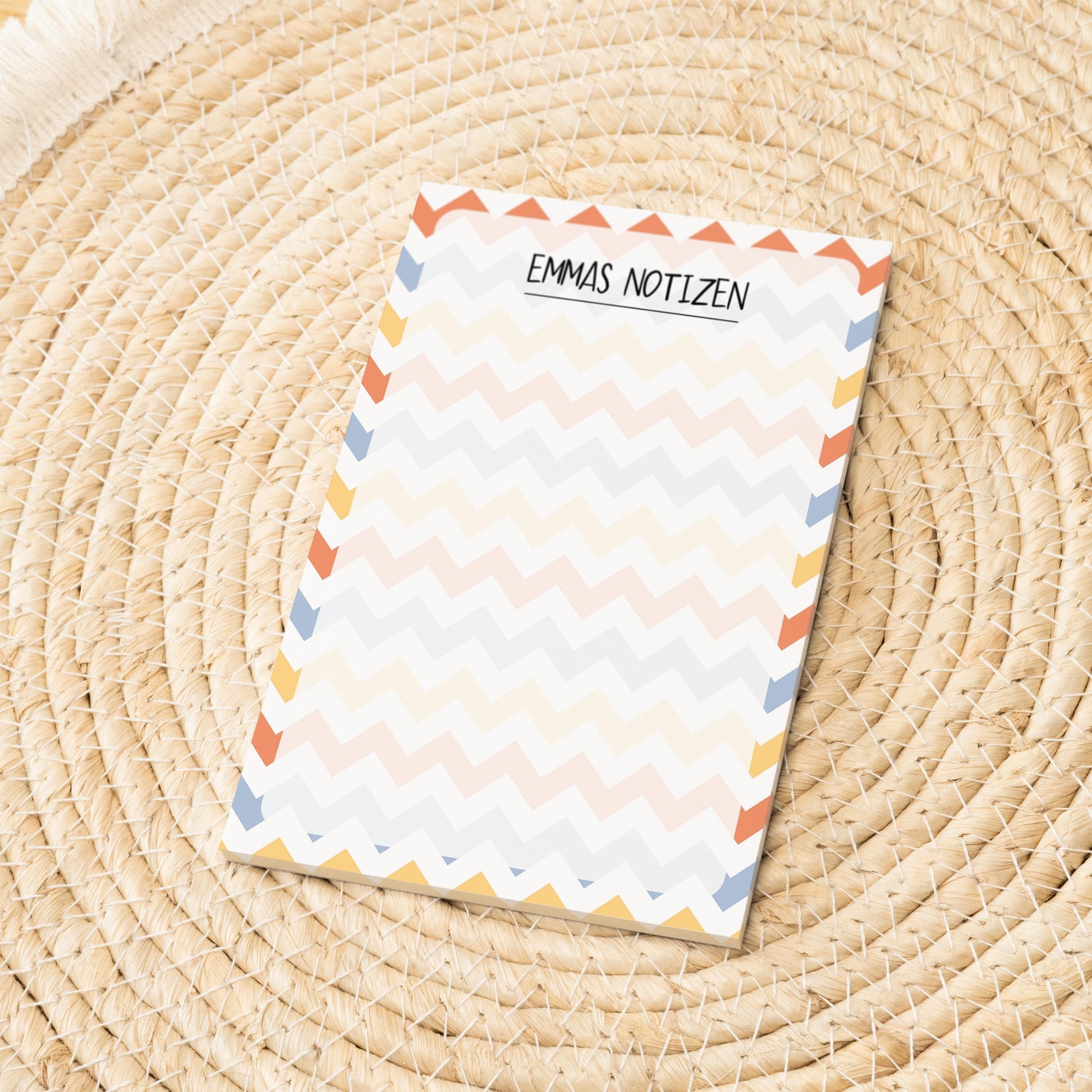 Notizblock ZickZack Design, 10x15 cm, 50 Blatt mit Leimbindung, personalisierbar mit Namen, Handmade