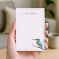 Notizblock Eisvogel Design, 10x15 cm, 50 Blatt mit Leimbindung, personalisierbar mit Namen, Handmade, Geschenk Ornithologe