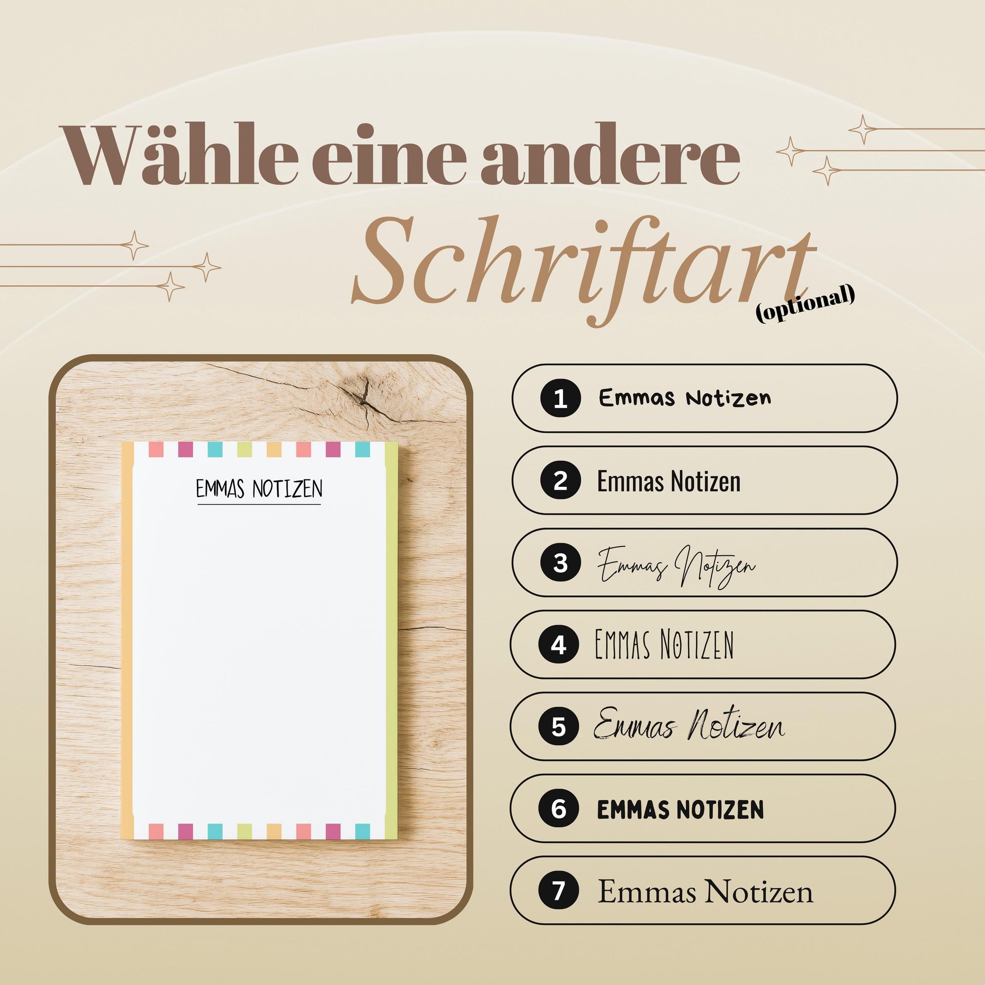 Notizblock Streifen Design, 10x15 cm, 50 Blatt mit Leimbindung, personalisierbar mit Namen, Handmade