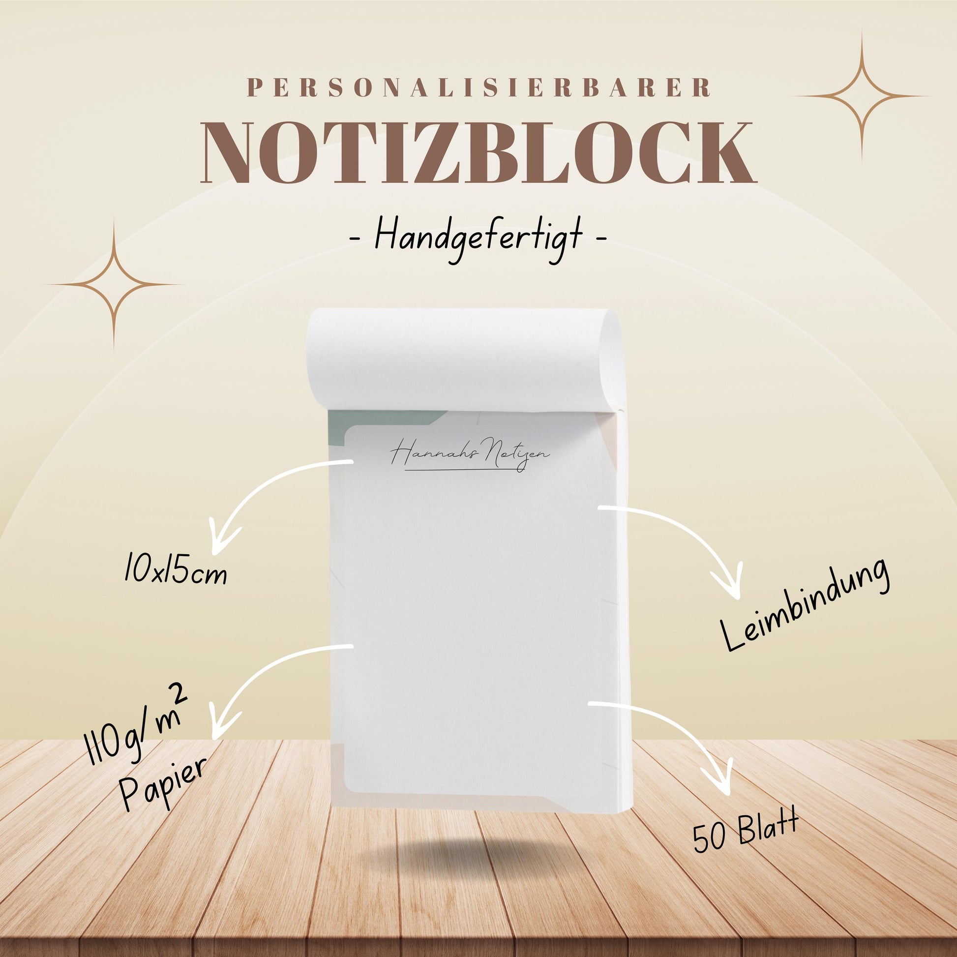 Notizblock Office Design, 10x15 cm, 50 Blatt mit Leimbindung, personalisierbar mit Namen, Handmade, Schreibwaren Büro