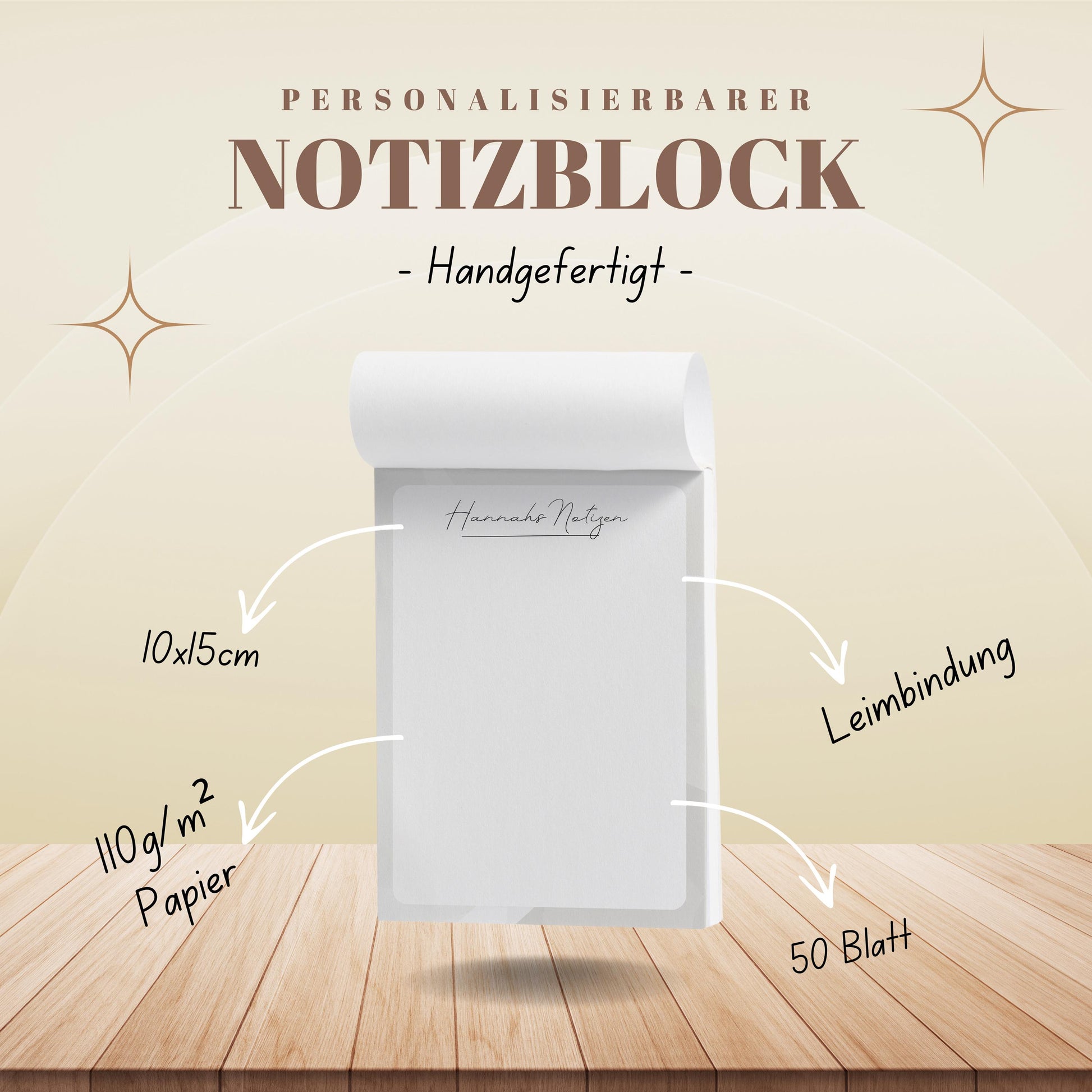 Notizblock Office Design, 10x15 cm, 50 Blatt mit Leimbindung, personalisierbar mit Namen, Handmade, Schreibwaren Büro