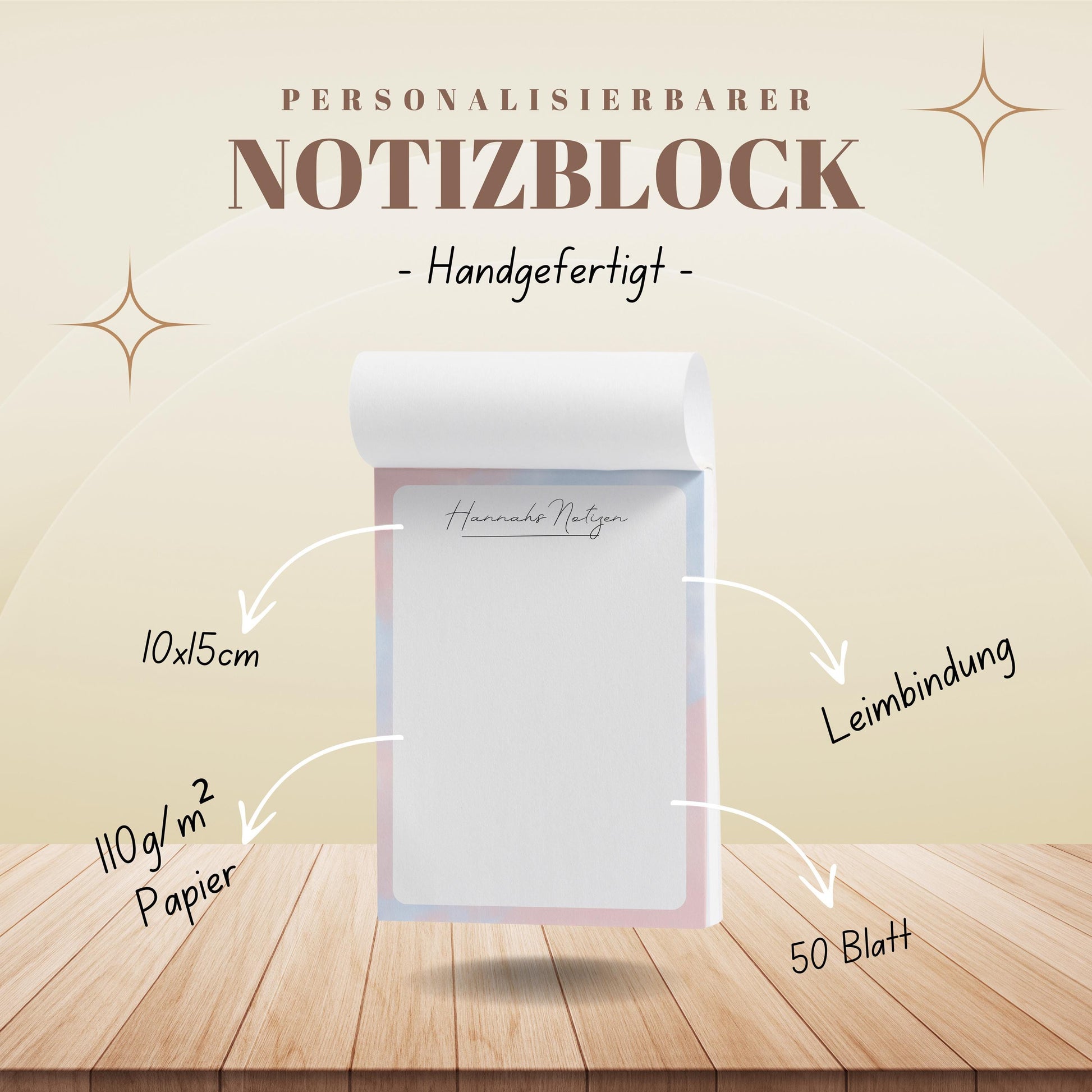 Notizblock Office Design, 10x15 cm, 50 Blatt mit Leimbindung, personalisierbar mit Namen, Handmade, Schreibwaren Büro