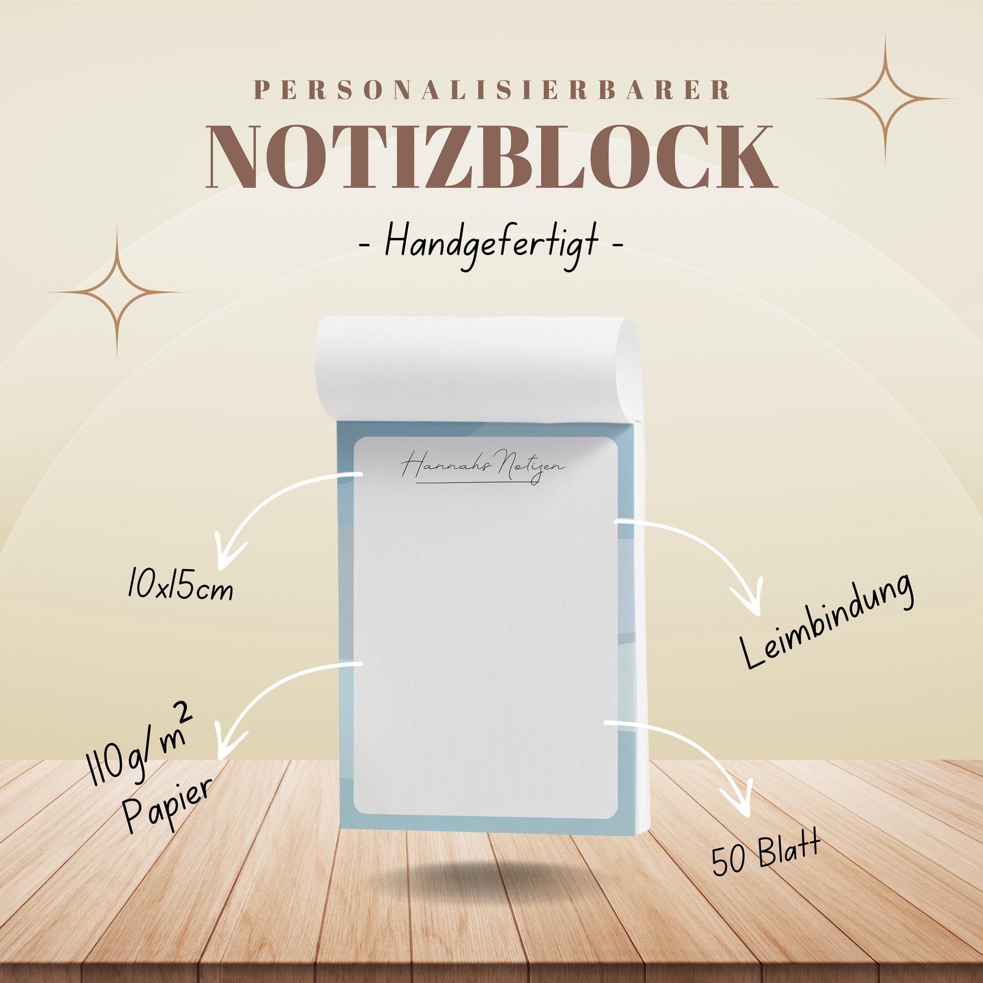 Notizblock Office Design, 10x15 cm, 50 Blatt mit Leimbindung, personalisierbar mit Namen, Handmade, Schreibwaren Büro