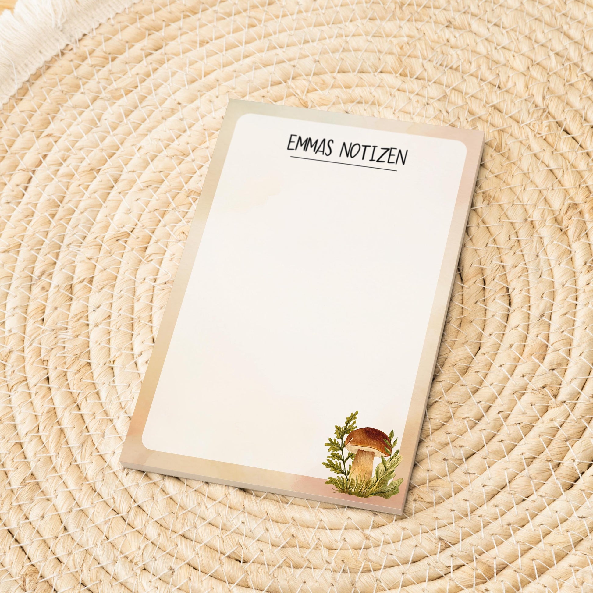 Notizblock Herbst Pilz Design, 10x15 cm, 50 Blatt mit Leimbindung, personalisierbar mit Namen, Handmade, Geschenk Pilzsammler