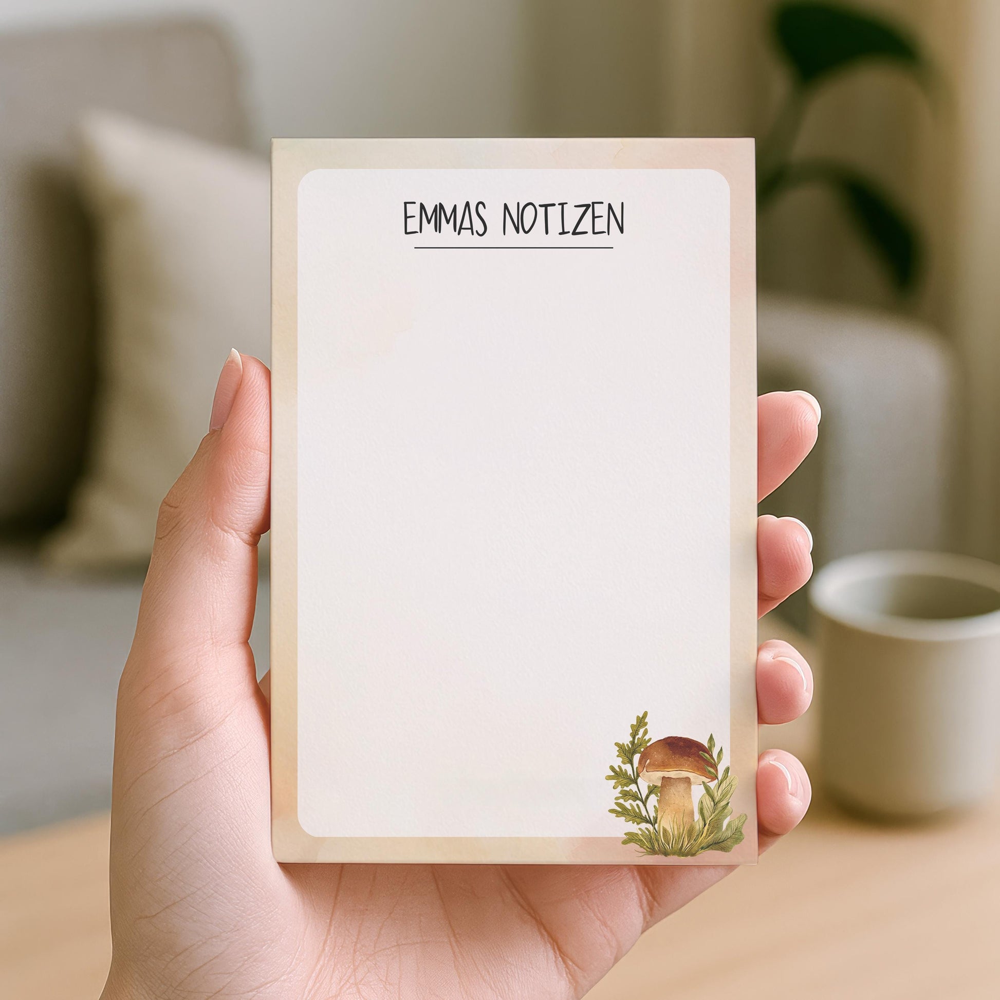 Notizblock Herbst Pilz Design, 10x15 cm, 50 Blatt mit Leimbindung, personalisierbar mit Namen, Handmade, Geschenk Pilzsammler