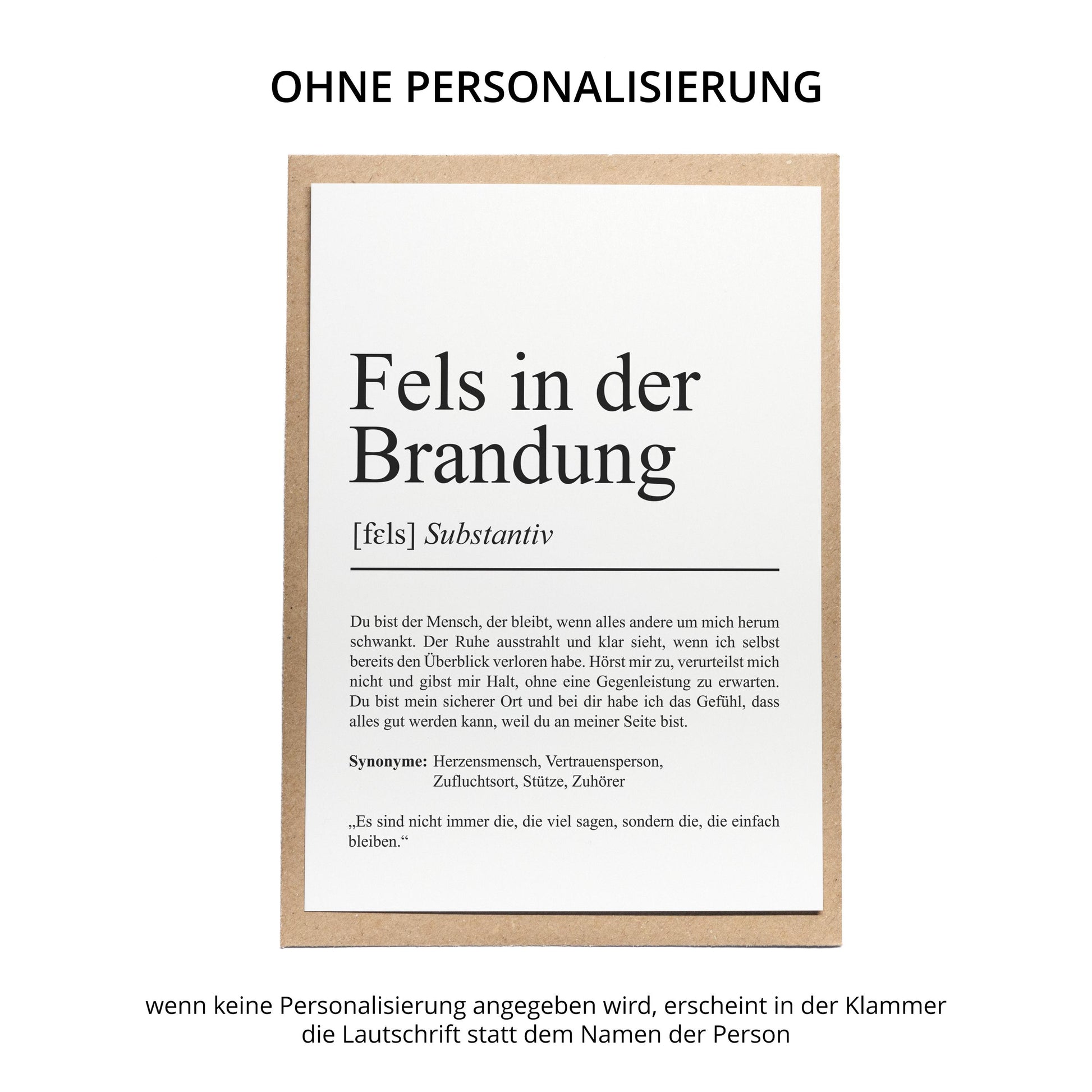 Fels in der Brandung Definition A6 Karte, personalisierbar mit Namen, Umschlag, Kartenhalter aus Echtholz