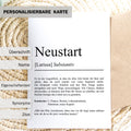Neustart Definition Karte, A6, personaliserbar mit Namen, Mutmacher Karte, Affirmation Karte, Umschlag, Kartenhalter aus Echtholz