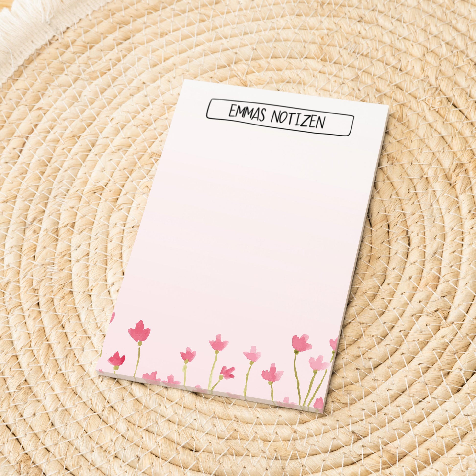 Notizblock Blumen Wiese Design, 10x15 cm, 50 Blatt mit Leimbindung, personalisierbar mit Namen, Handmade