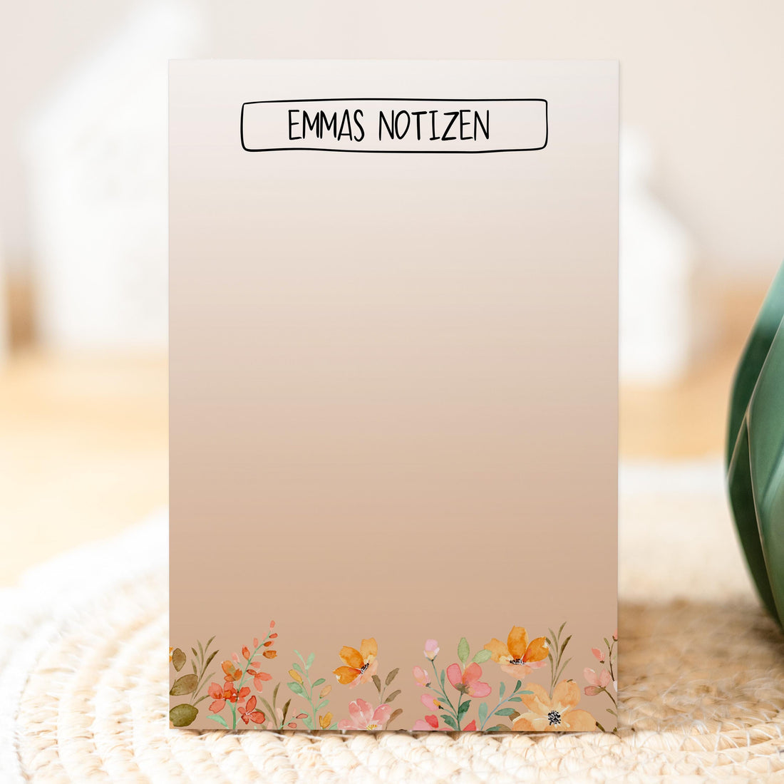 Notizblock Blumen Wiese Design, 10x15 cm, 50 Blatt mit Leimbindung, personalisierbar mit Namen, Handmade