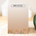 Notizblock Blumen Wiese Design, 10x15 cm, 50 Blatt mit Leimbindung, personalisierbar mit Namen, Handmade