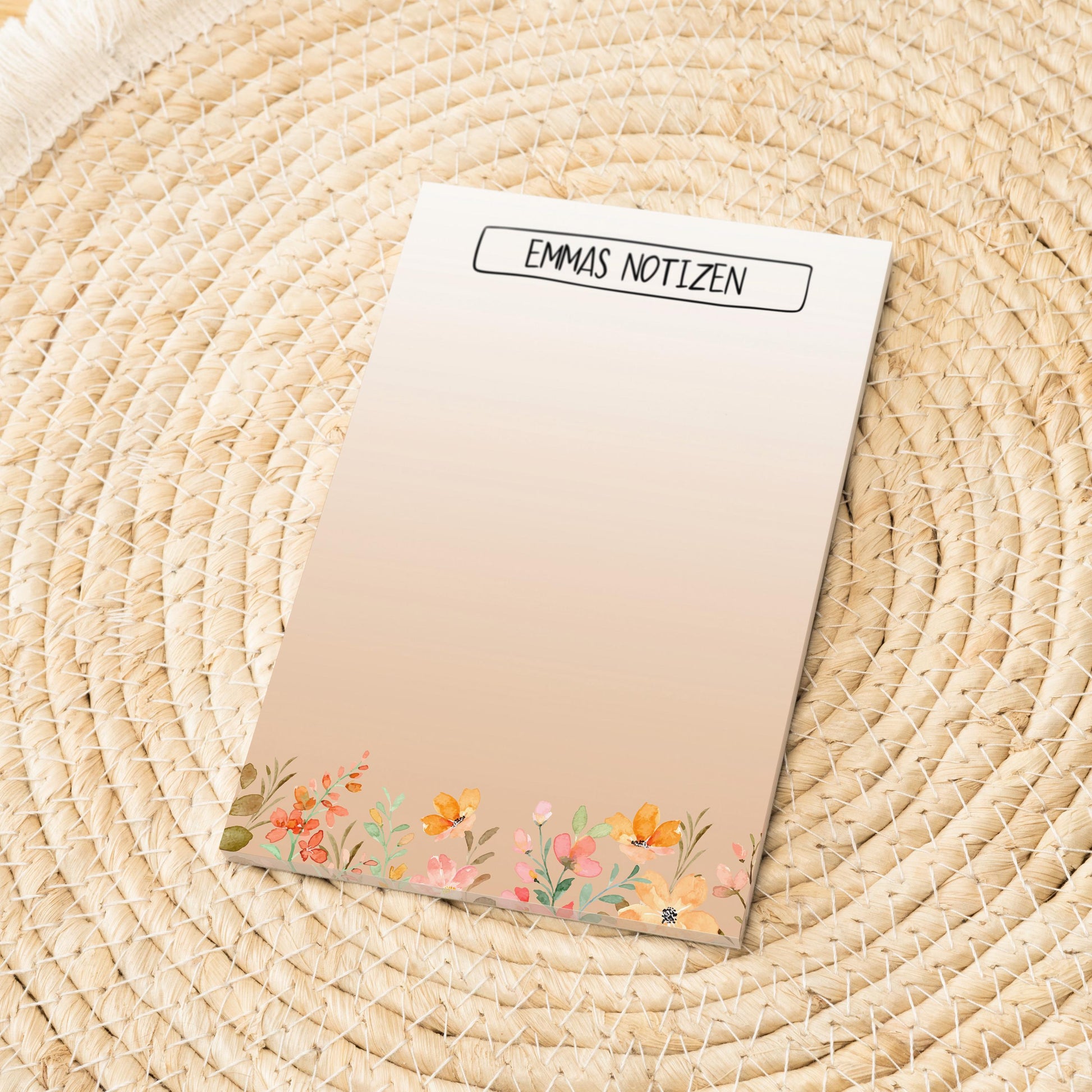 Notizblock Blumen Wiese Design, 10x15 cm, 50 Blatt mit Leimbindung, personalisierbar mit Namen, Handmade