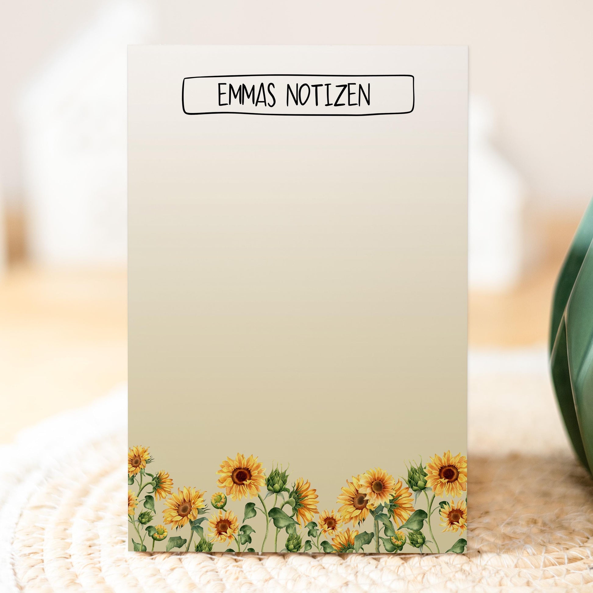 Notizblock Sonnenblumen Design, 10x15 cm, 50 Blatt mit Leimbindung, personalisierbar mit Namen, Handmade