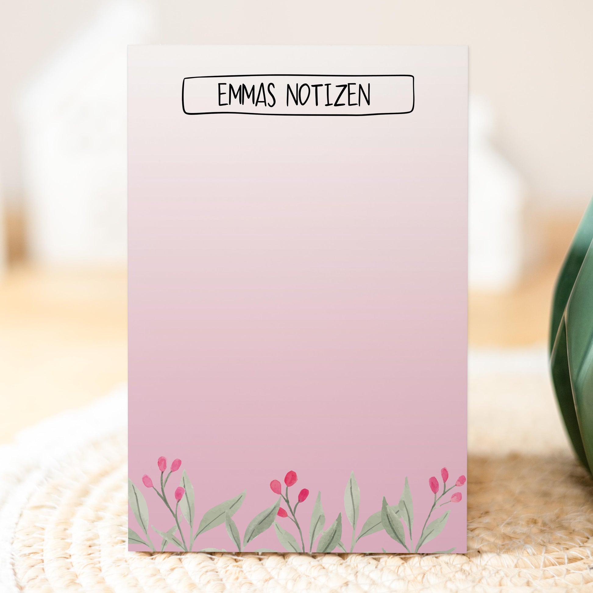 Notizblock Blumen Wiese Design, 10x15 cm, 50 Blatt mit Leimbindung, personalisierbar mit Namen, Handmade