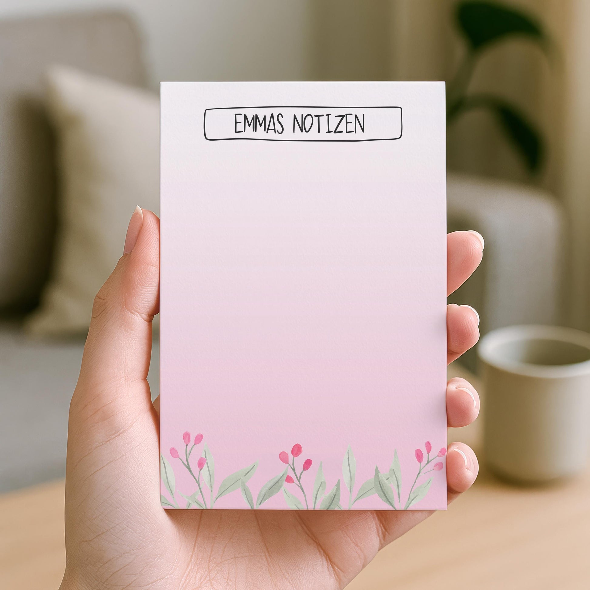 Notizblock Blumen Wiese Design, 10x15 cm, 50 Blatt mit Leimbindung, personalisierbar mit Namen, Handmade