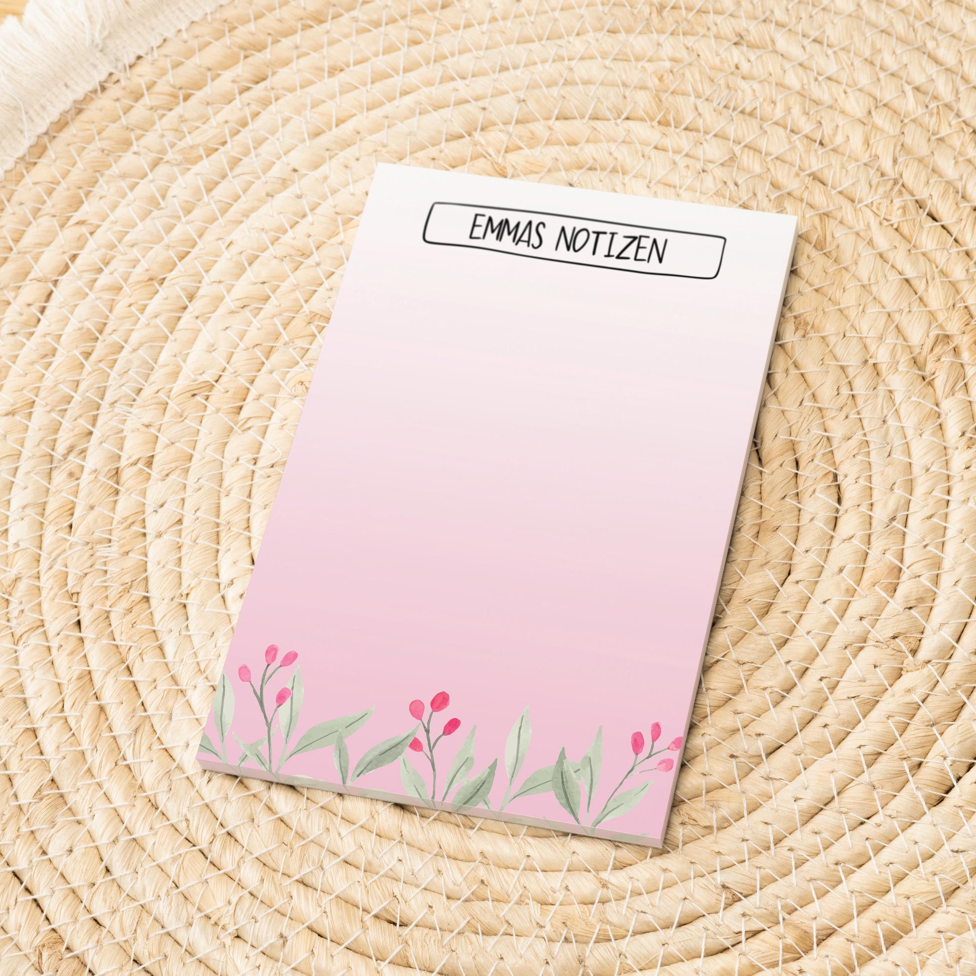 Notizblock Blumen Wiese Design, 10x15 cm, 50 Blatt mit Leimbindung, personalisierbar mit Namen, Handmade