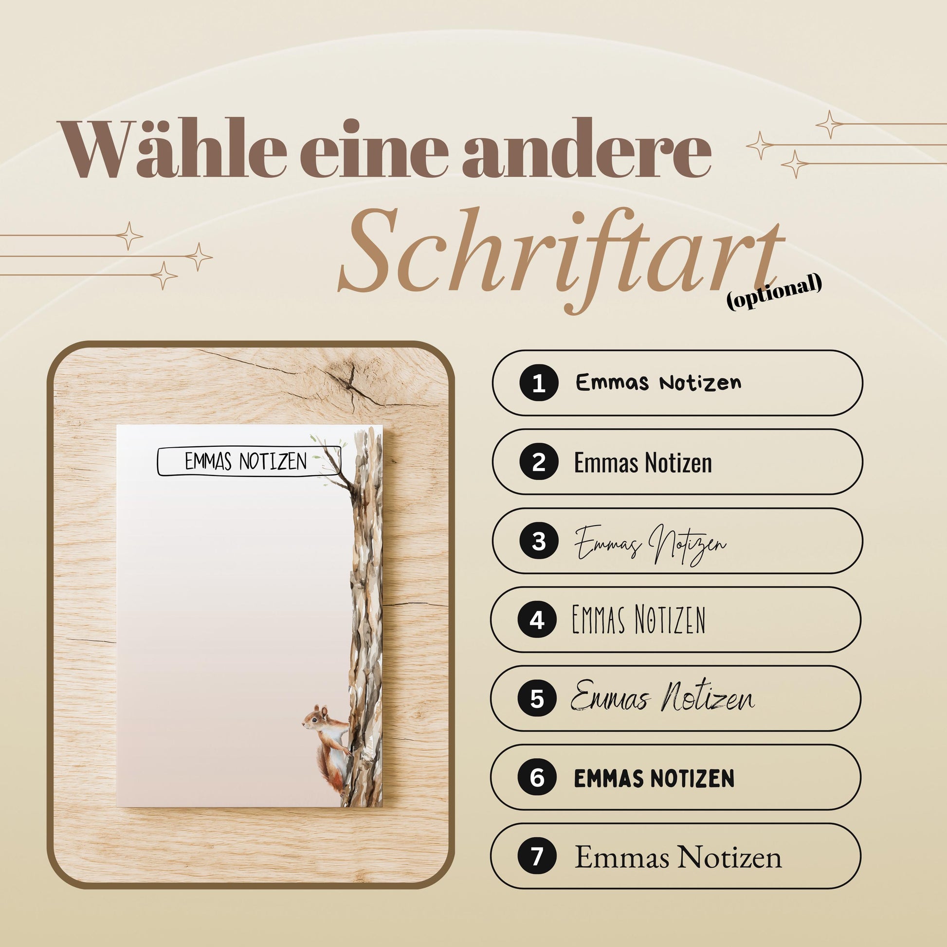 Notizblock Eichhörnchen Design, 10x15 cm, 50 Blatt mit Leimbindung, personalisierbar mit Namen, Handmade