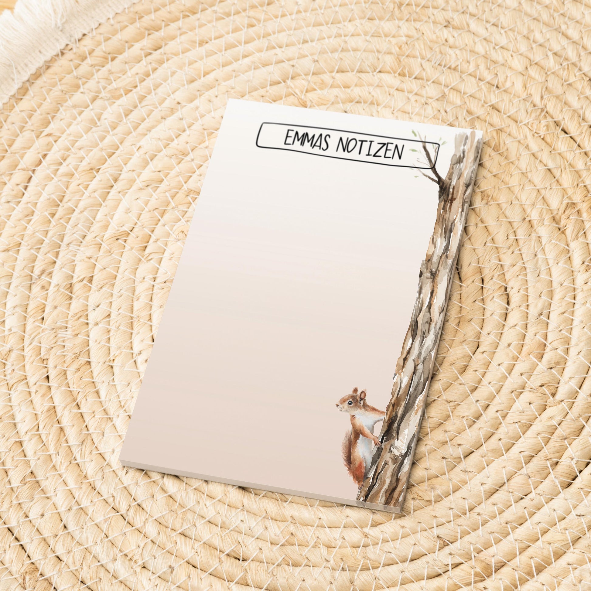 Notizblock Eichhörnchen Design, 10x15 cm, 50 Blatt mit Leimbindung, personalisierbar mit Namen, Handmade
