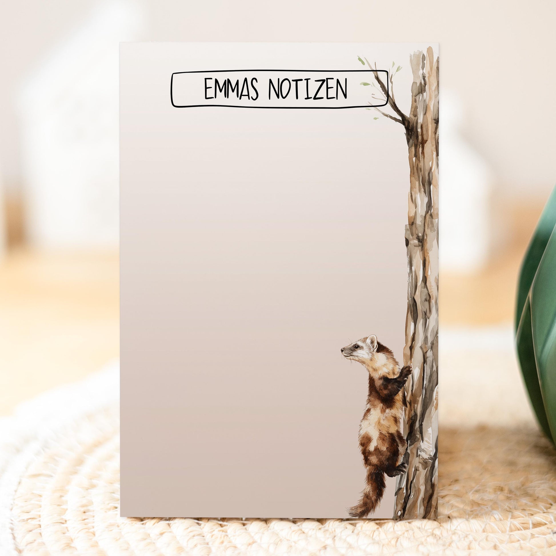 Notizblock Baum Marder Design, 10x15 cm, 50 Blatt mit Leimbindung, personalisierbar mit Namen, Handmade