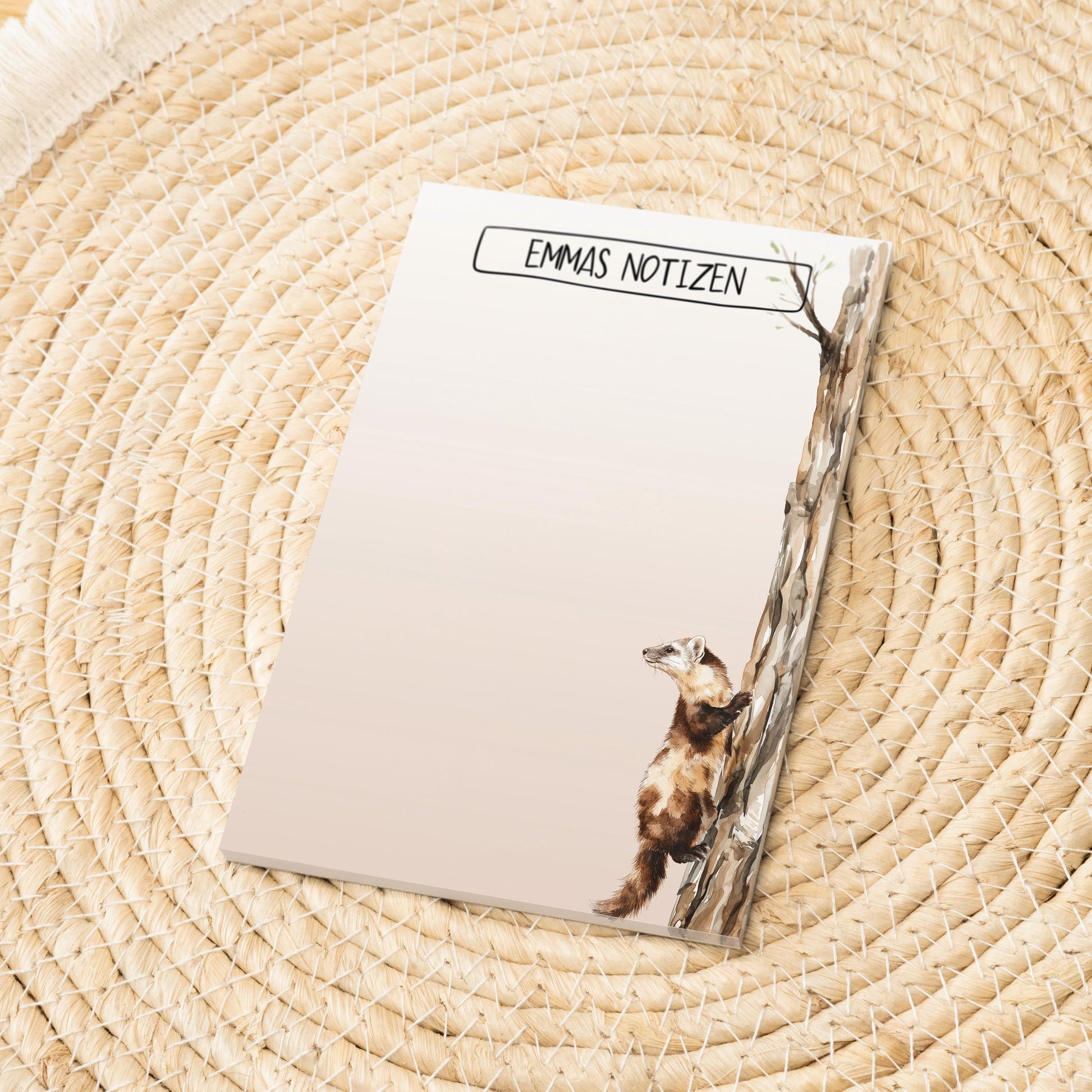 Notizblock Baum Marder Design, 10x15 cm, 50 Blatt mit Leimbindung, personalisierbar mit Namen, Handmade