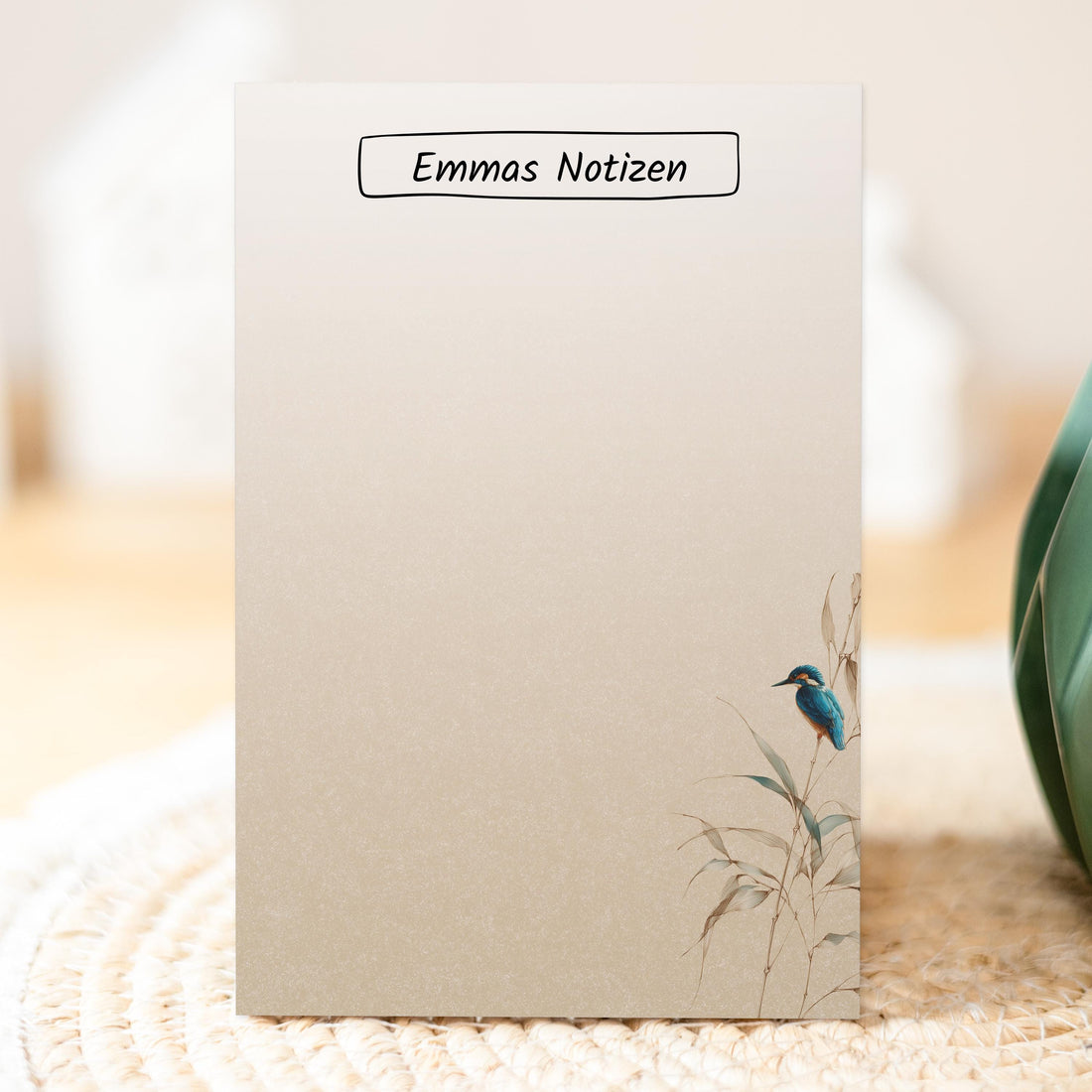 Notizblock Eisvogel Design, 10x15 cm, 50 Blatt mit Leimbindung, personalisierbar mit Namen, Handmade, Geschenk Ornithologe