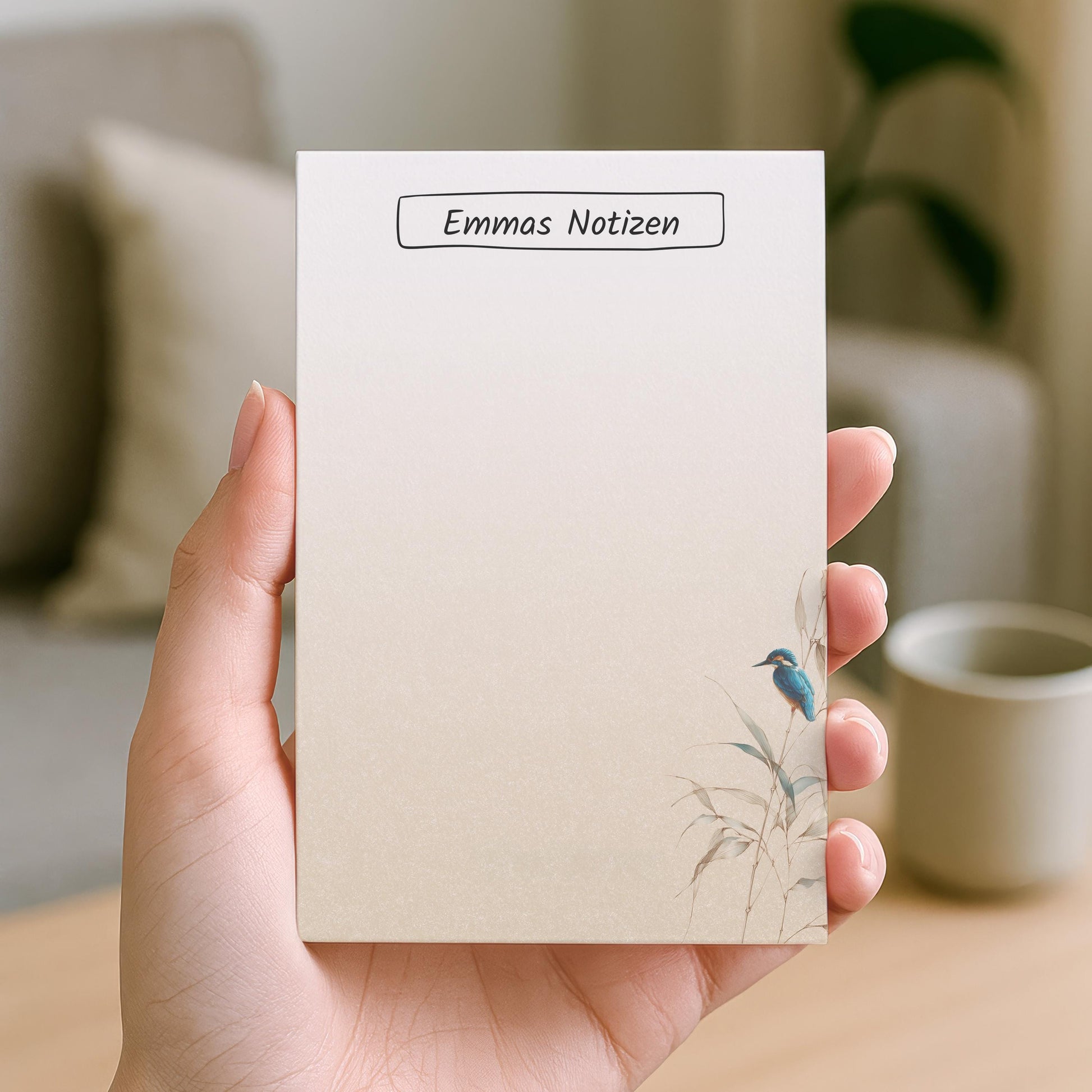 Notizblock Eisvogel Design, 10x15 cm, 50 Blatt mit Leimbindung, personalisierbar mit Namen, Handmade, Geschenk Ornithologe