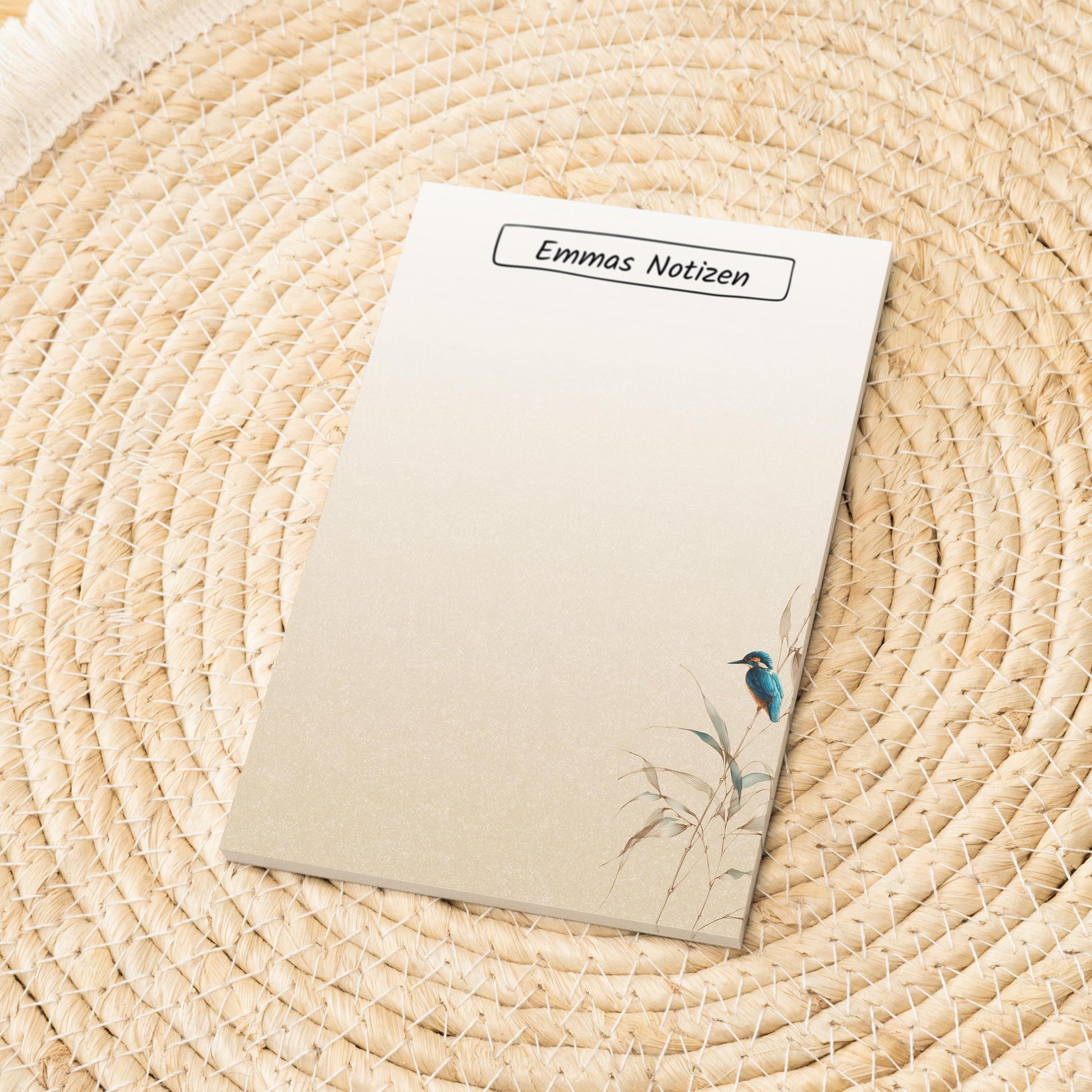 Notizblock Eisvogel Design, 10x15 cm, 50 Blatt mit Leimbindung, personalisierbar mit Namen, Handmade, Geschenk Ornithologe