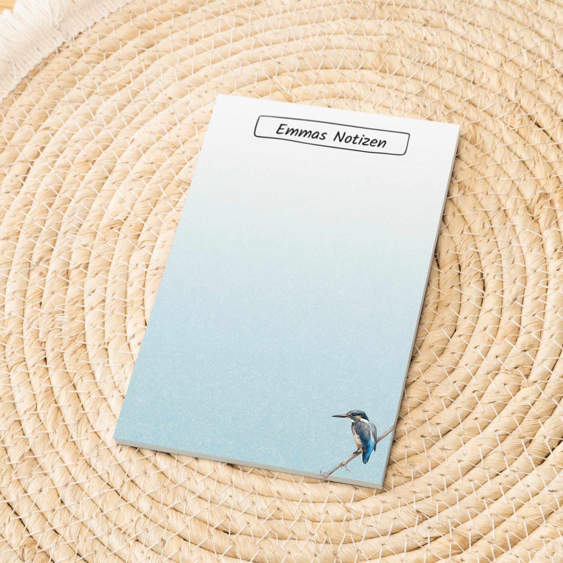 Notizblock Eisvogel Design, 10x15 cm, 50 Blatt mit Leimbindung, personalisierbar mit Namen, Handmade, Geschenk Ornithologe