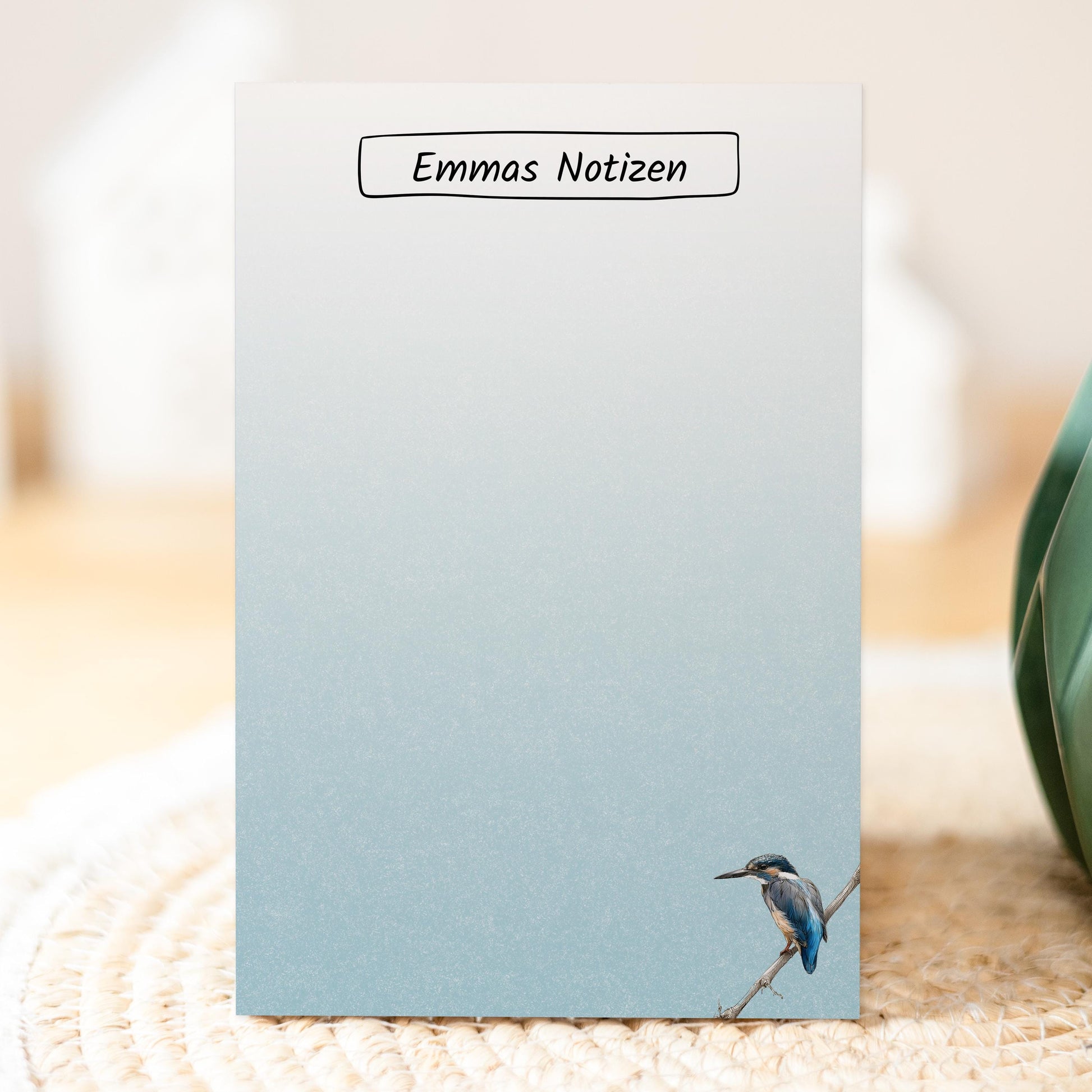 Notizblock Eisvogel Design, 10x15 cm, 50 Blatt mit Leimbindung, personalisierbar mit Namen, Handmade, Geschenk Ornithologe