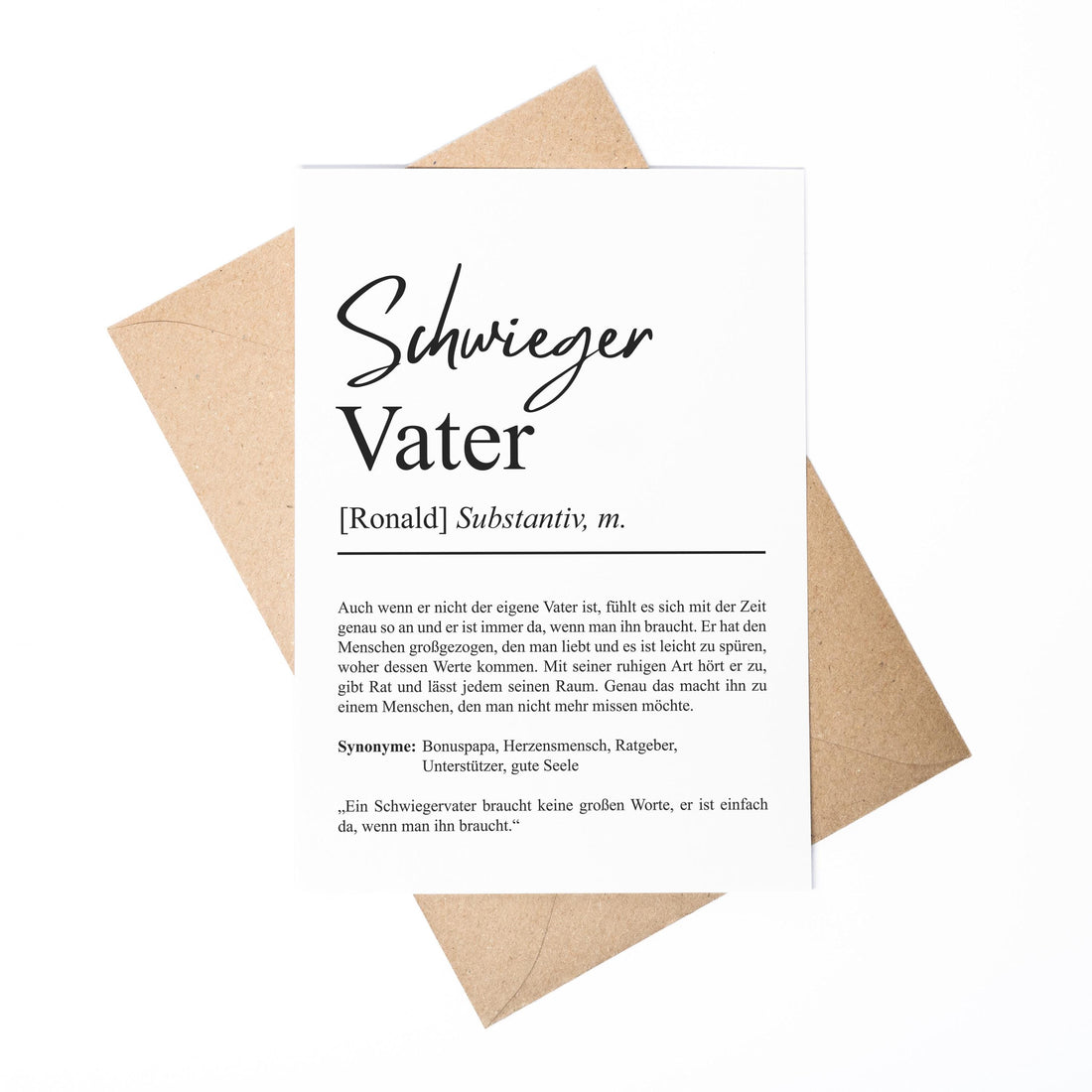 Schwiegervater Definition A6 Karte personalisierbar mit Namen Grußkarte Geschenk für Schwiegervater Klappkarte Definition