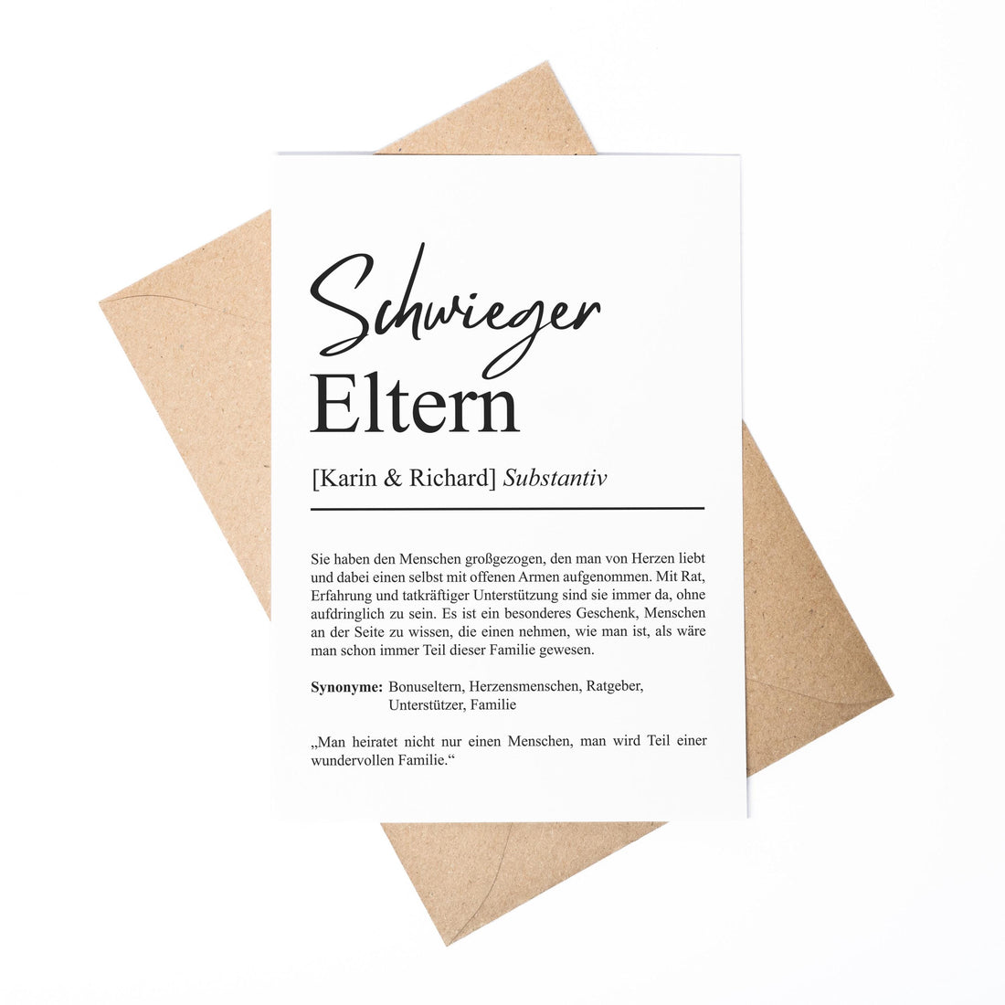 Schwiegereltern Definition A6 Karte personalisierbar mit Namen Grußkarte Geschenk für Schwiegereltern Klappkarte Definition