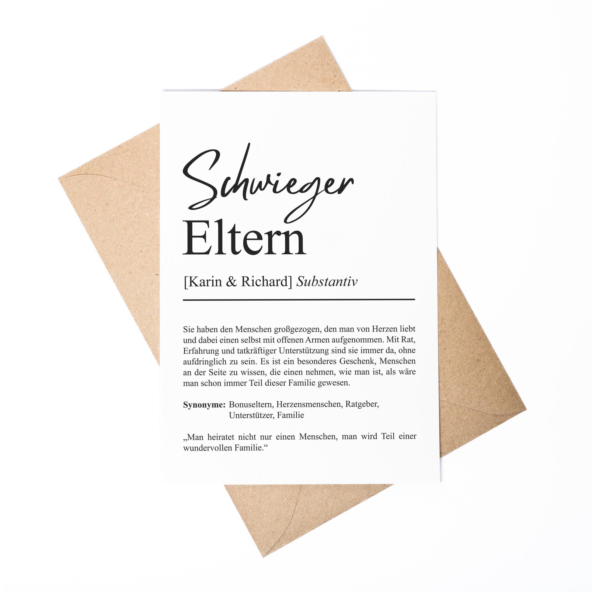 Schwiegereltern Definition A6 Karte personalisierbar mit Namen Grußkarte Geschenk für Schwiegereltern Klappkarte Definition