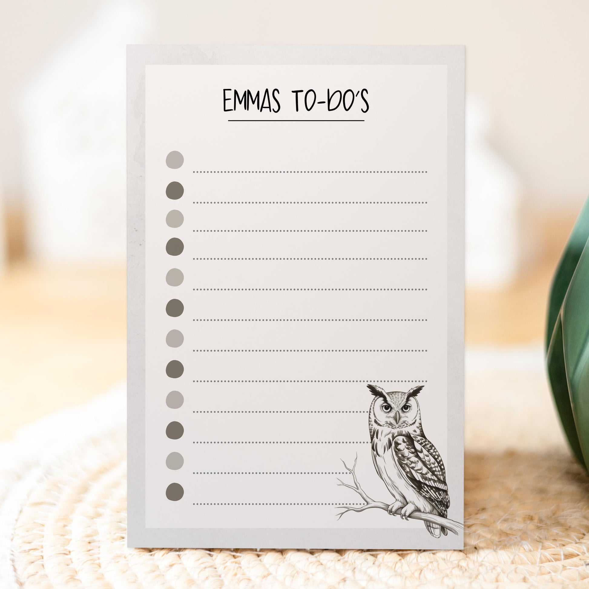 Notizblock Waldohreule Eule Design, 10x15 cm, 50 Blatt mit Leimbindung, personalisierbar mit Namen, Handmade, Geschenk Ornithologe