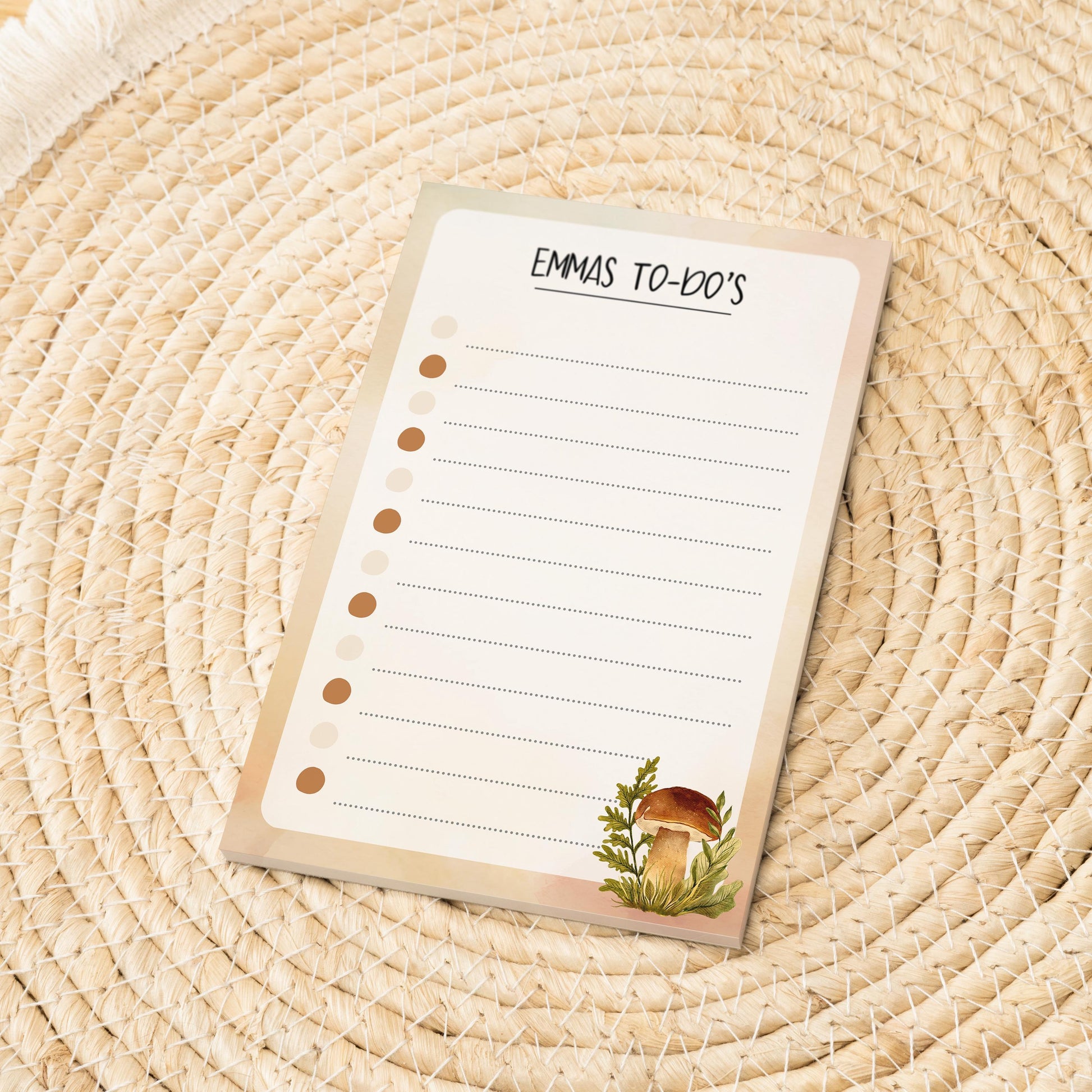 Notizblock Herbst Pilz Design, 10x15 cm, 50 Blatt mit Leimbindung, personalisierbar mit Namen, Handmade, Geschenk Pilzsammler