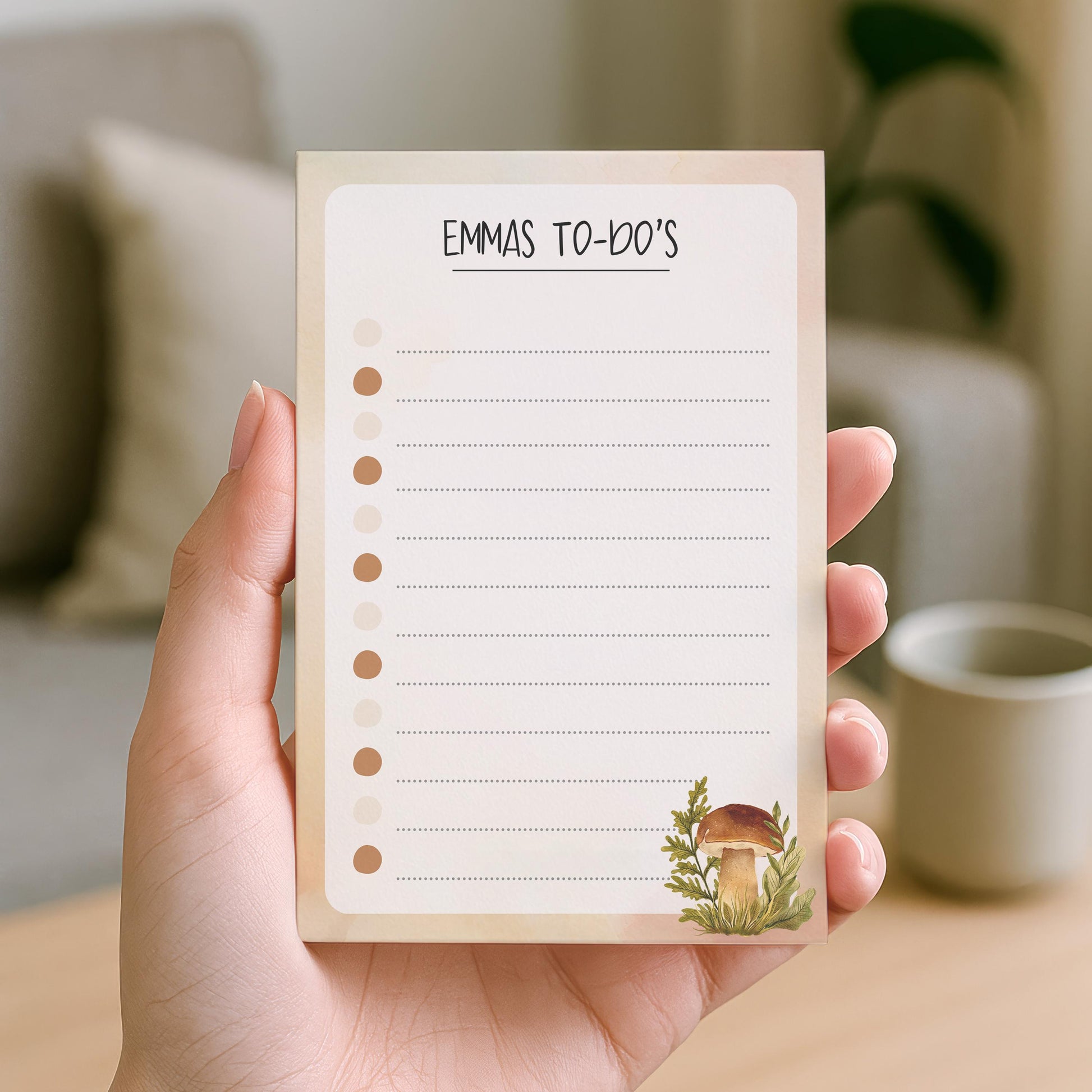 Notizblock Herbst Pilz Design, 10x15 cm, 50 Blatt mit Leimbindung, personalisierbar mit Namen, Handmade, Geschenk Pilzsammler