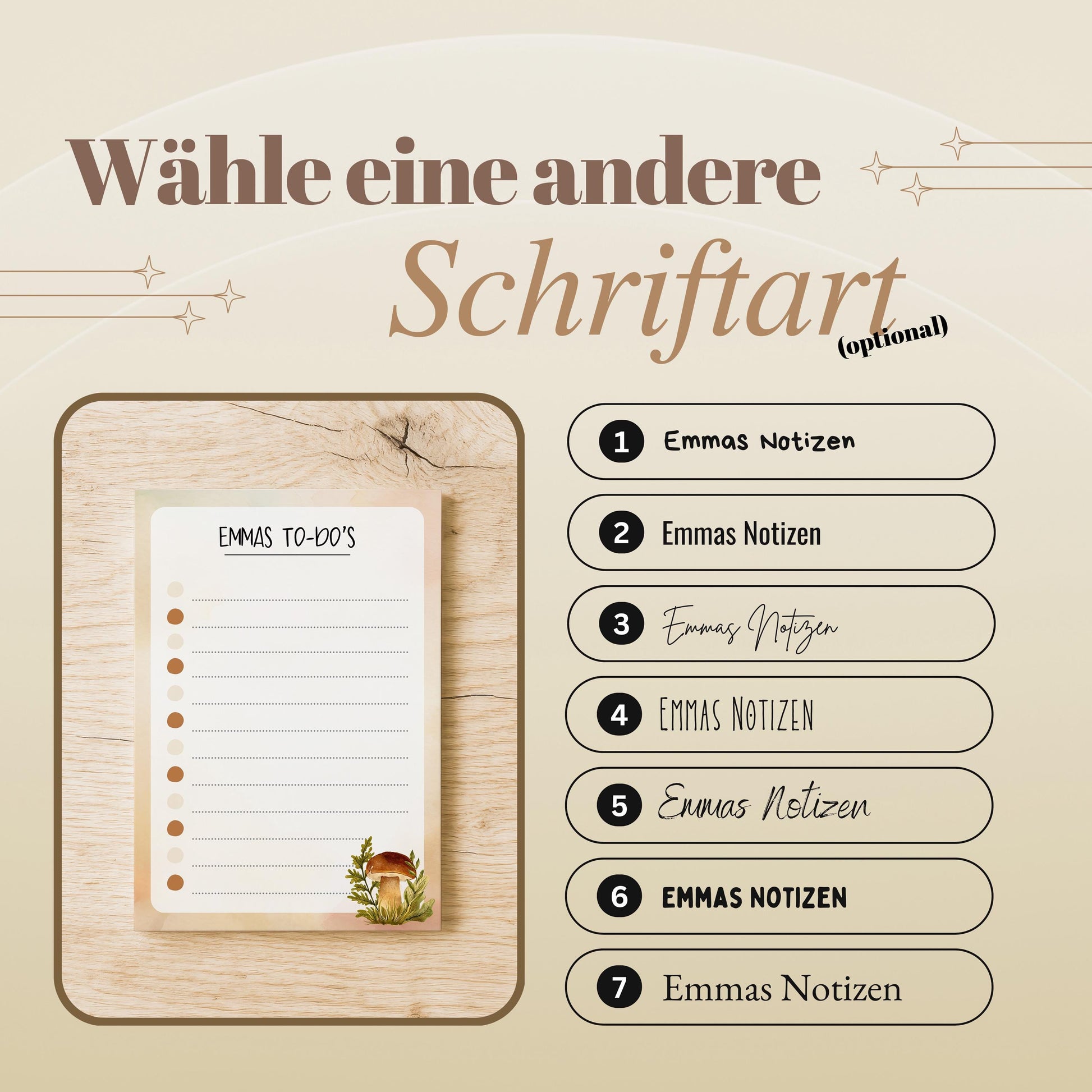 Notizblock Herbst Pilz Design, 10x15 cm, 50 Blatt mit Leimbindung, personalisierbar mit Namen, Handmade, Geschenk Pilzsammler