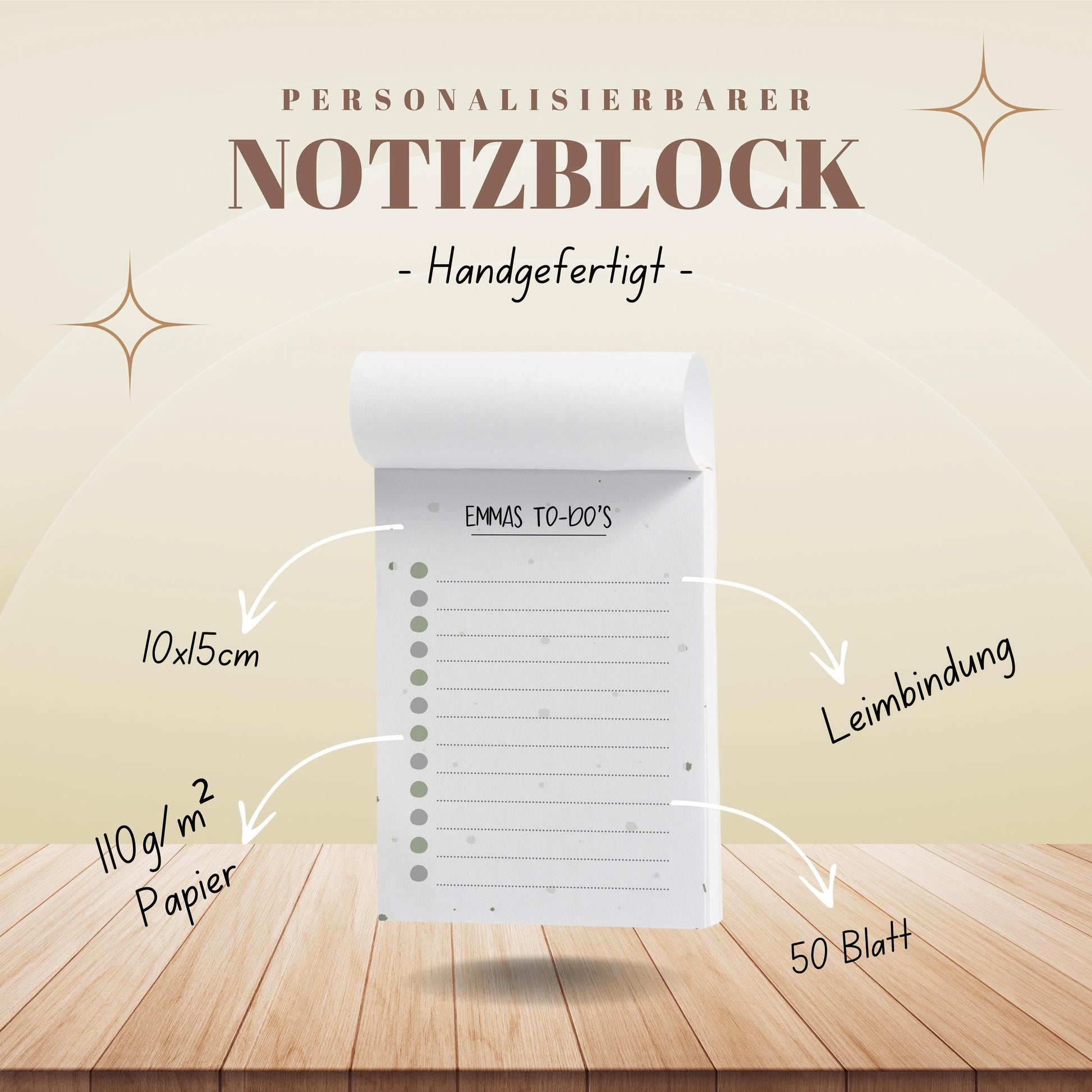Notizblock Kleckse Design, 10x15 cm, 50 Blatt mit Leimbindung, personalisierbar mit Namen, Handmade, Geschenk Zeichner