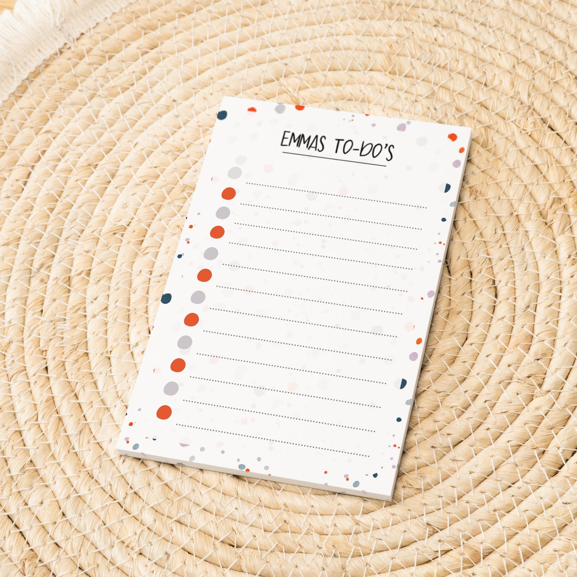 Notizblock Kleckse Design, 10x15 cm, 50 Blatt mit Leimbindung, personalisierbar mit Namen, Handmade, Geschenk Zeichner