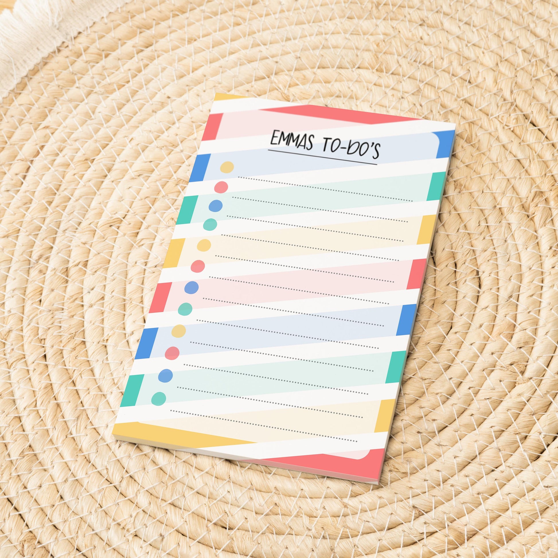 Notizblock Streifen Design, 10x15 cm, 50 Blatt mit Leimbindung, personalisierbar mit Namen, Handmade