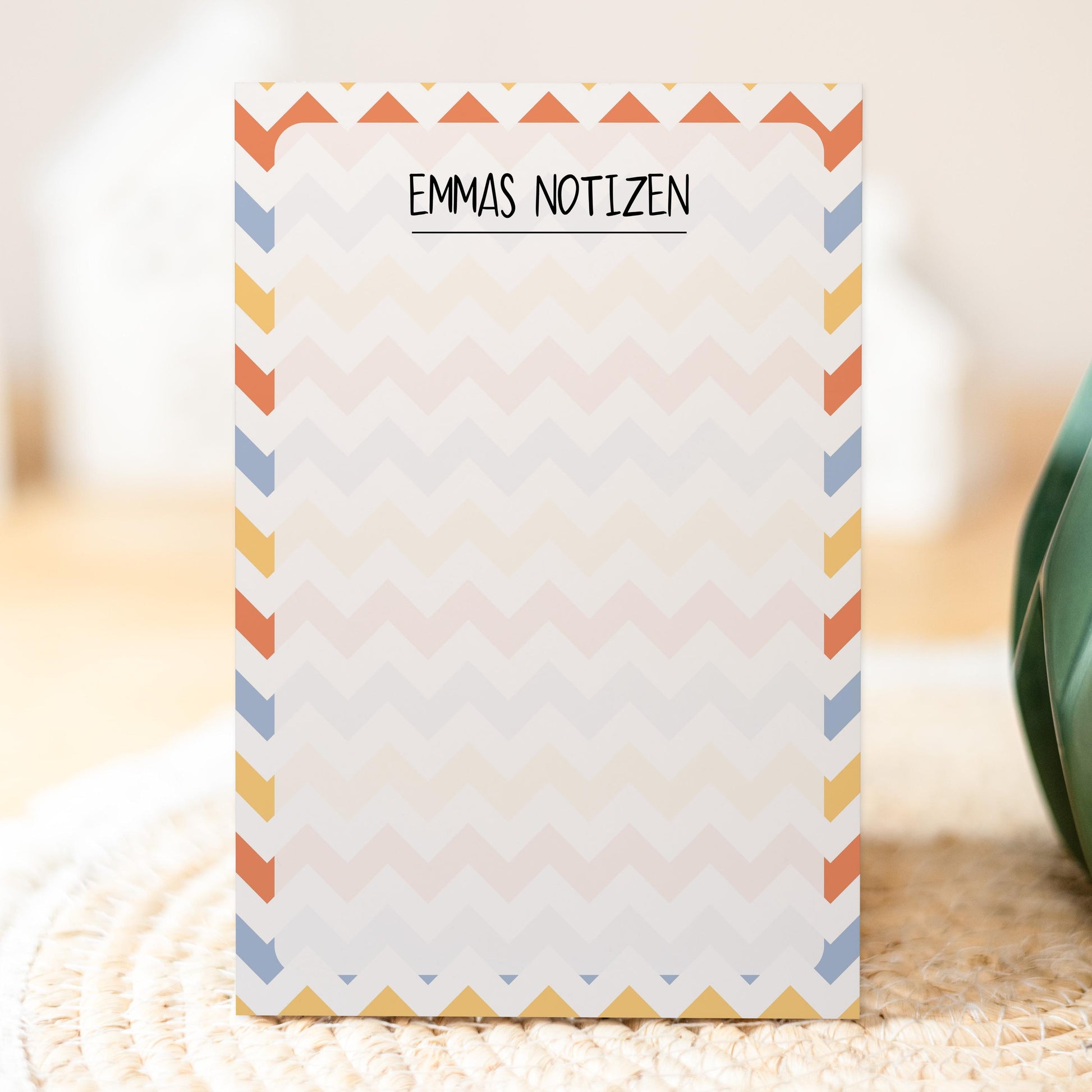 Notizblock ZickZack Design, 10x15 cm, 50 Blatt mit Leimbindung, personalisierbar mit Namen, Handmade