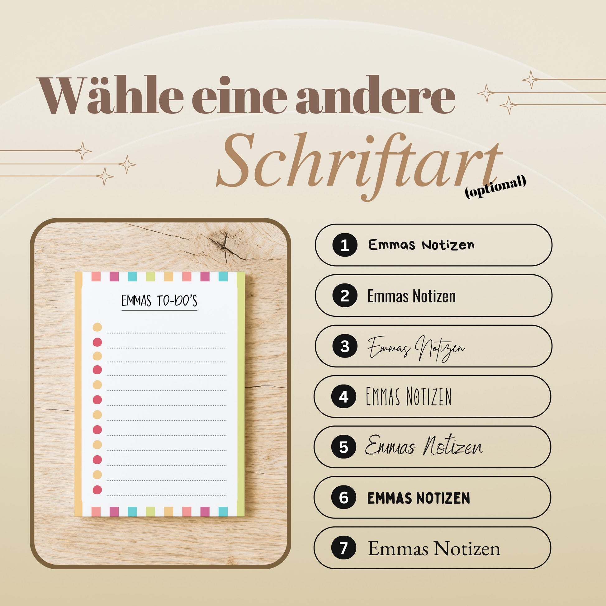 Notizblock Streifen Design, 10x15 cm, 50 Blatt mit Leimbindung, personalisierbar mit Namen, Handmade