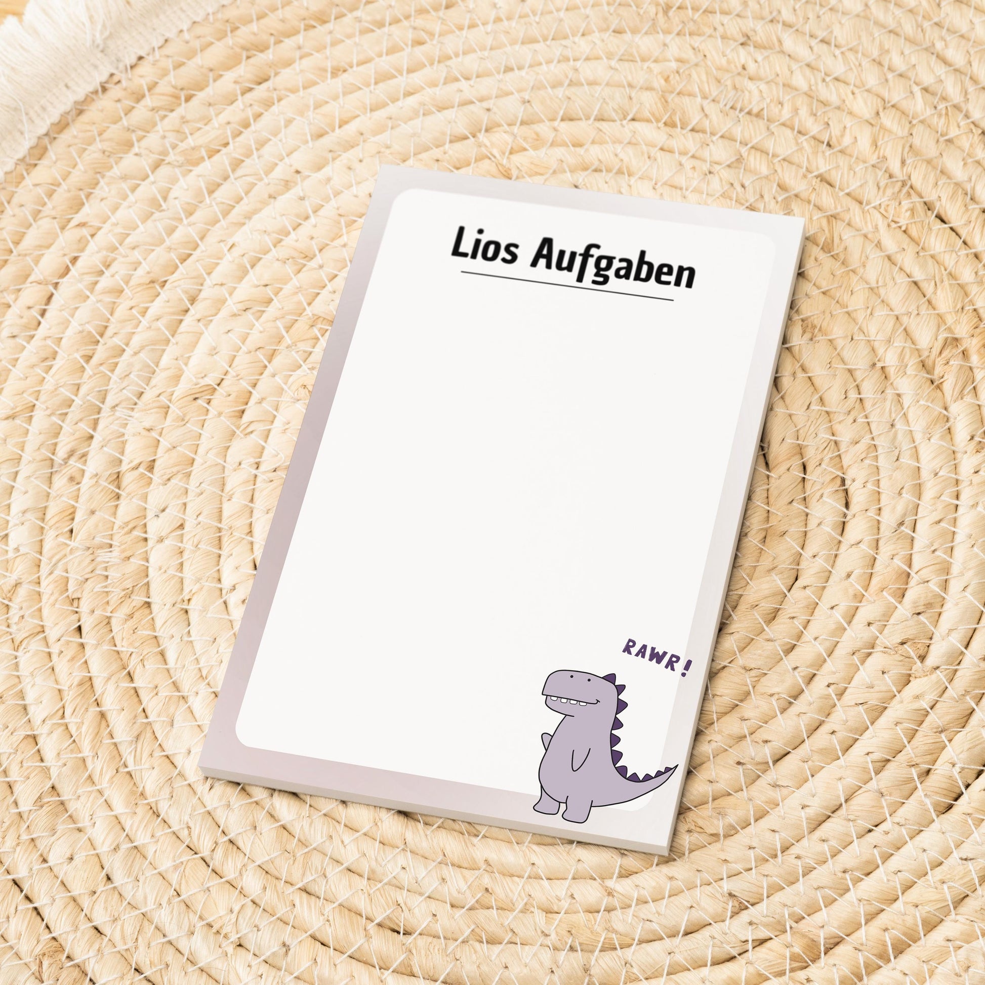 Notizblock Dino Design, 10x15 cm, 50 Blatt mit Leimbindung, personalisierbar mit Namen, Handmade, To Do Liste für Kinder