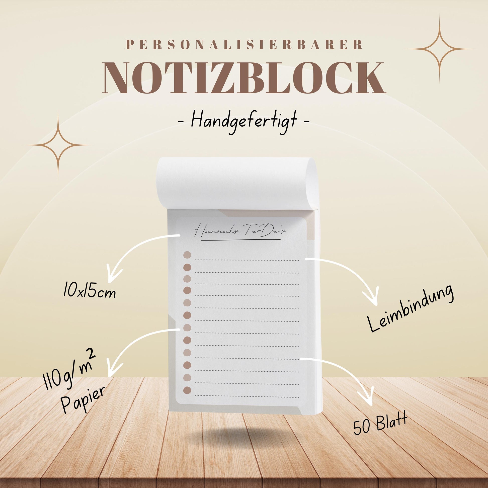 Notizblock Office Design, 10x15 cm, 50 Blatt mit Leimbindung, personalisierbar mit Namen, Handmade, Schreibwaren Büro